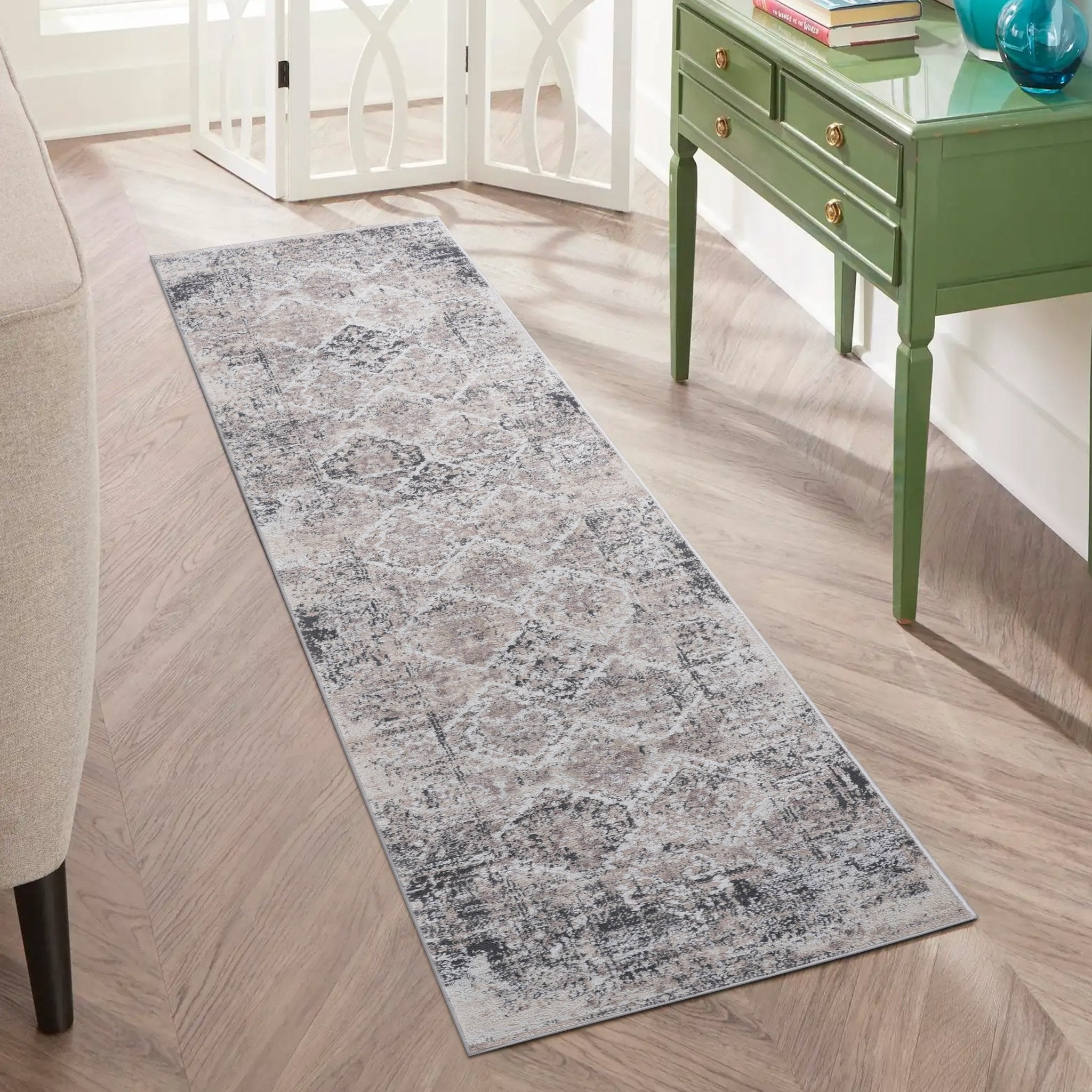 Payas Cream Anthracite Rug Size 2'2'' x 8' - MidinMod