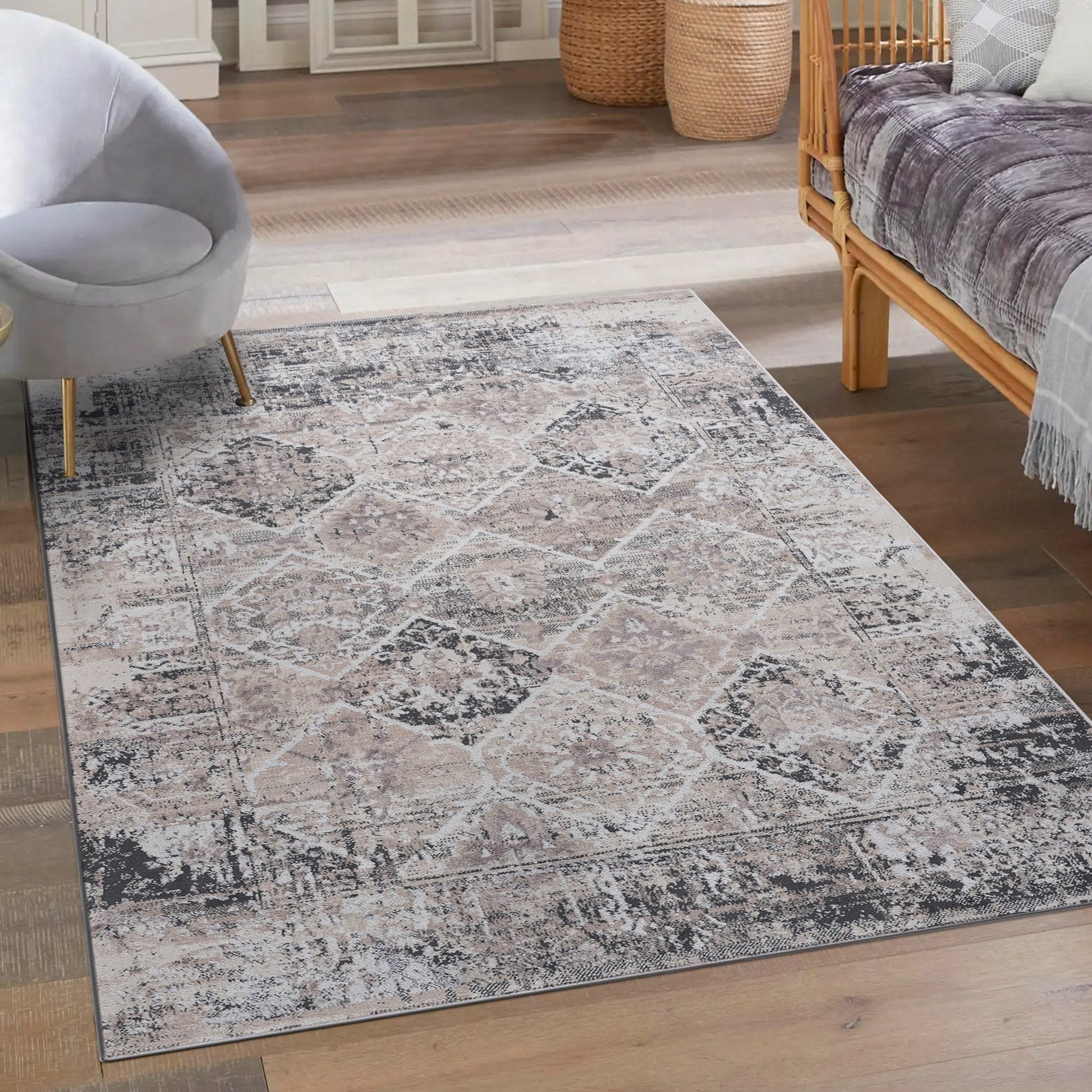 Payas Cream Anthracite Rug Size 7'9'' x 10' - MidinMod