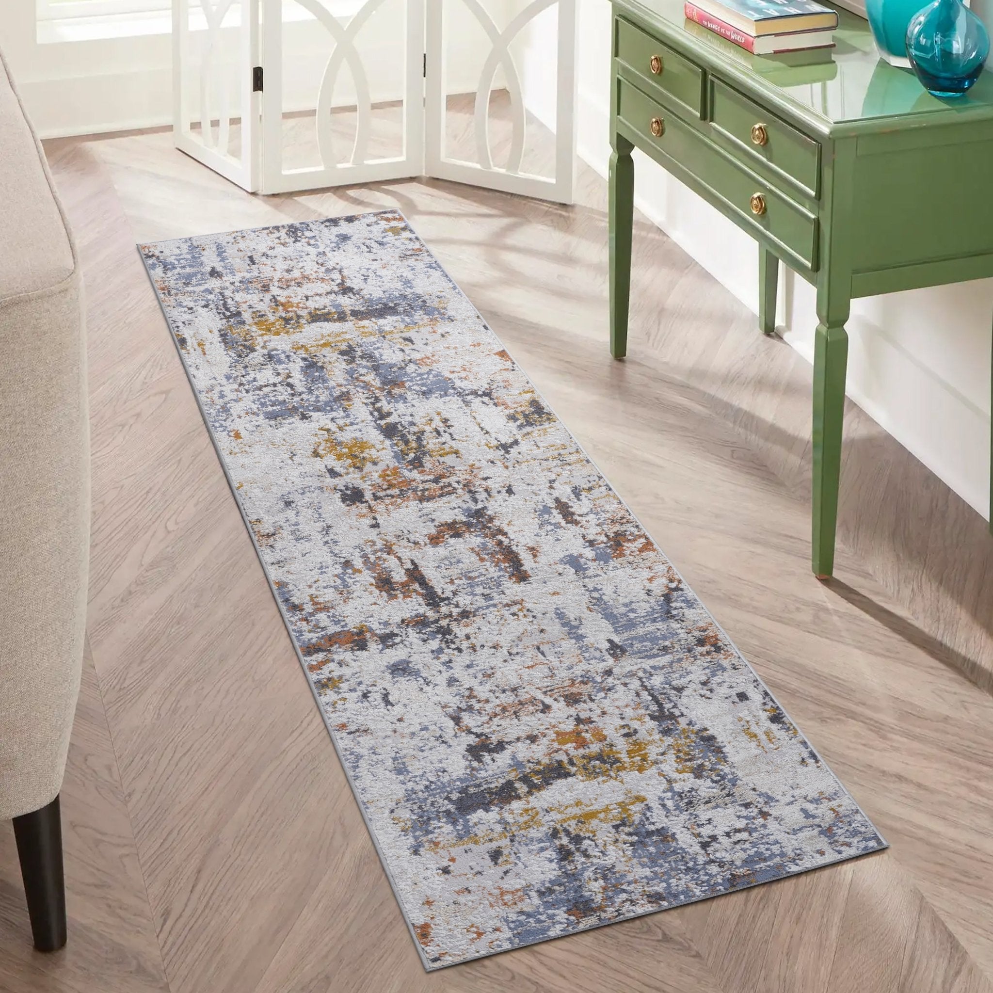 Payas Ivory - Blue Runner Rug Size 2'2'' x 8' - MidinMod