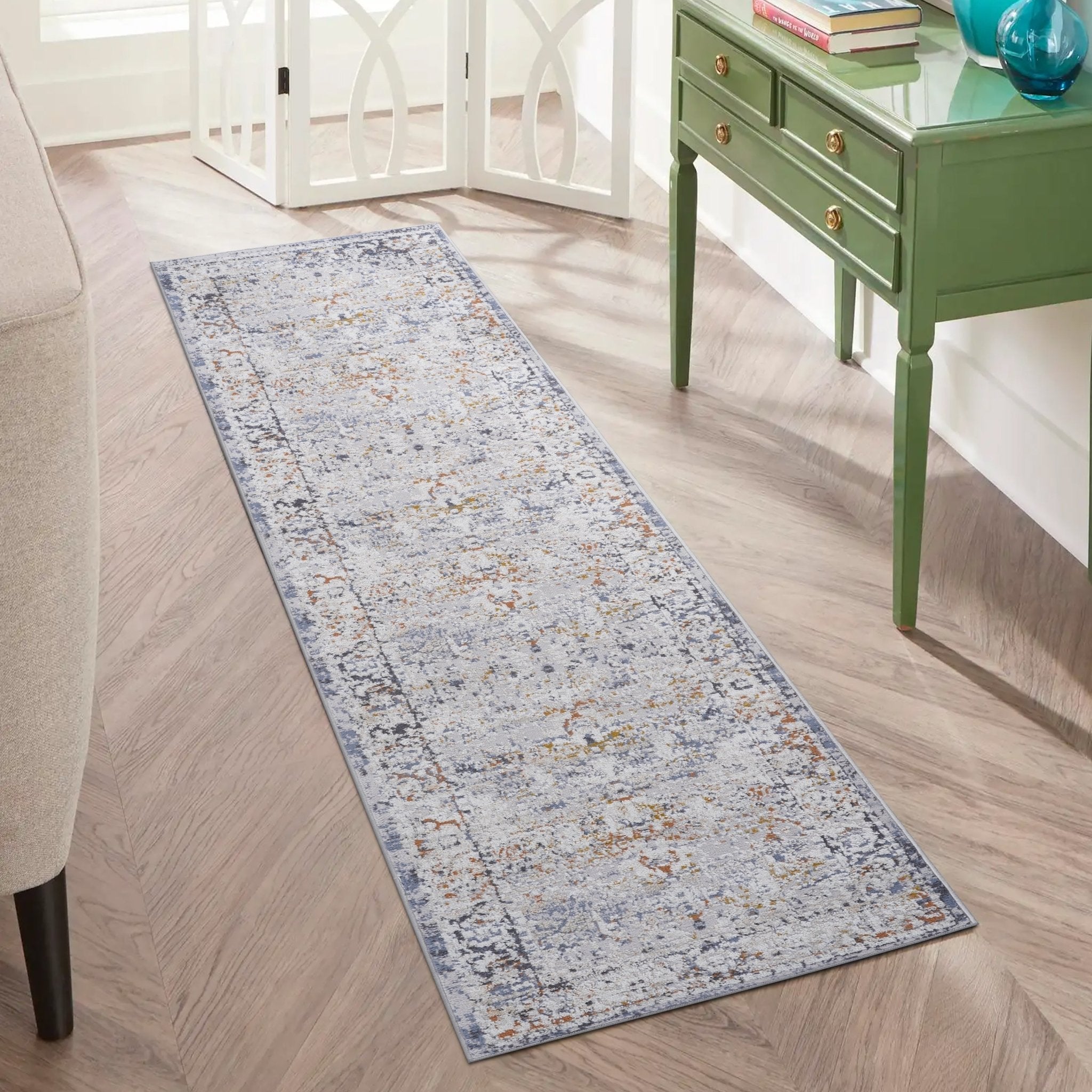 Payas Ivory - Grey Runner Rug Size 2'2'' x 8' - MidinMod