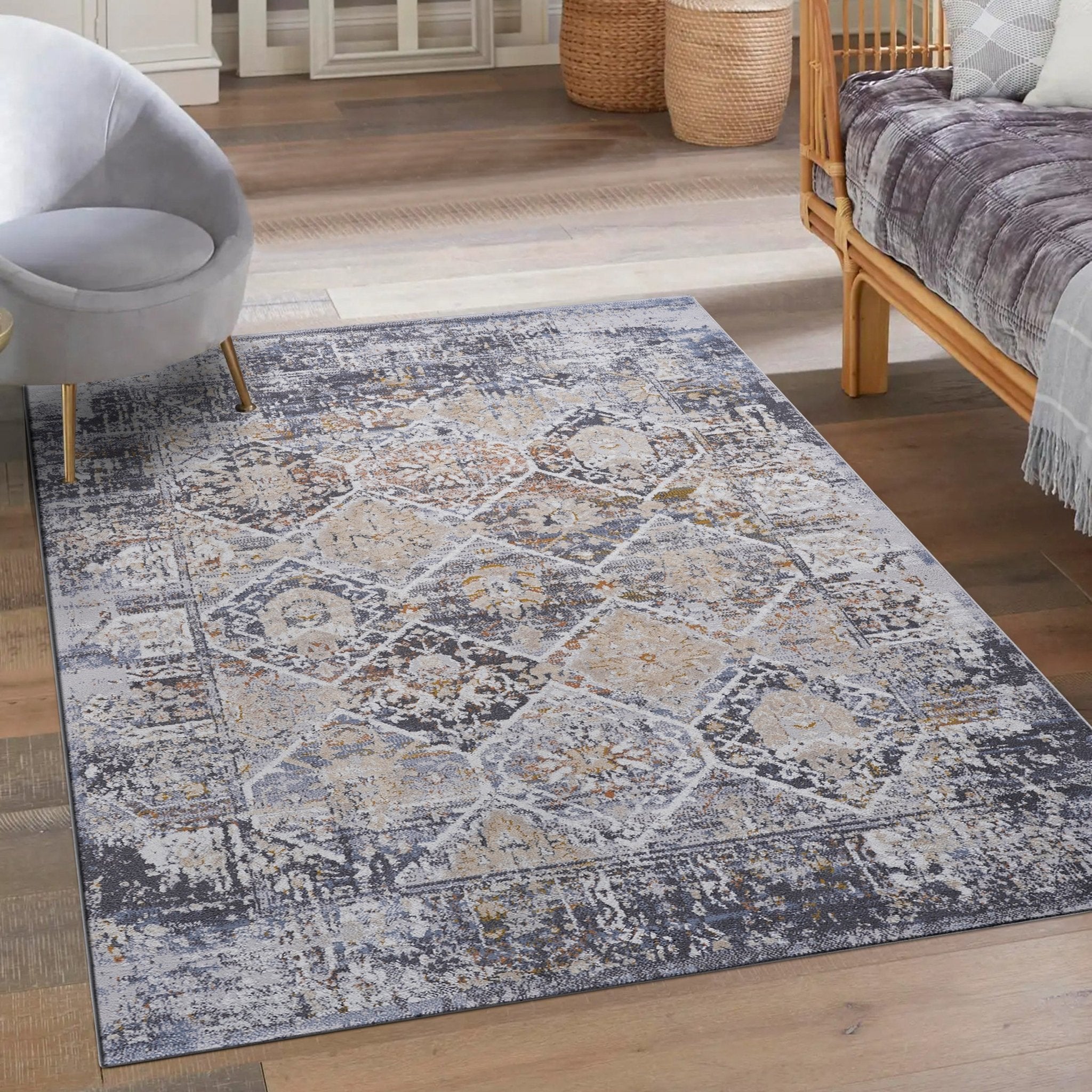 Payas Grey - Blue Rug Size 6'7'' x 9' - MidinMod