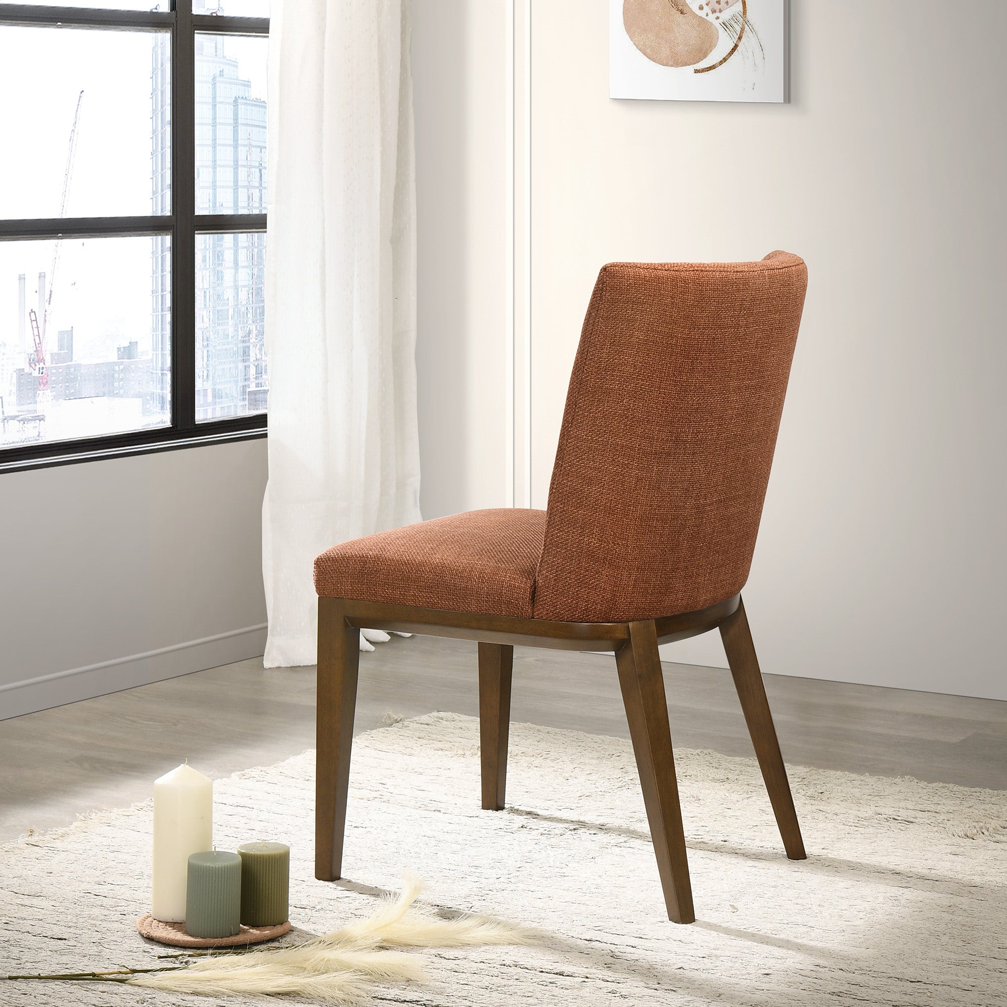 Elm Orange Fabric Dining Chair Set of 2 - MidinMod