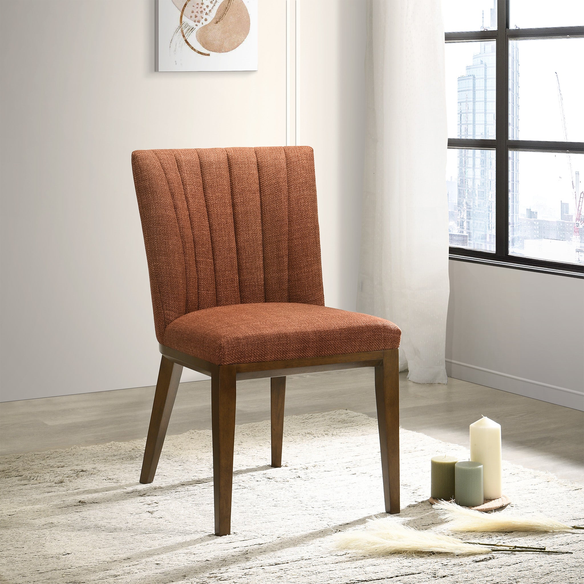 Elm Orange Fabric Dining Chair Set of 2 - MidinMod