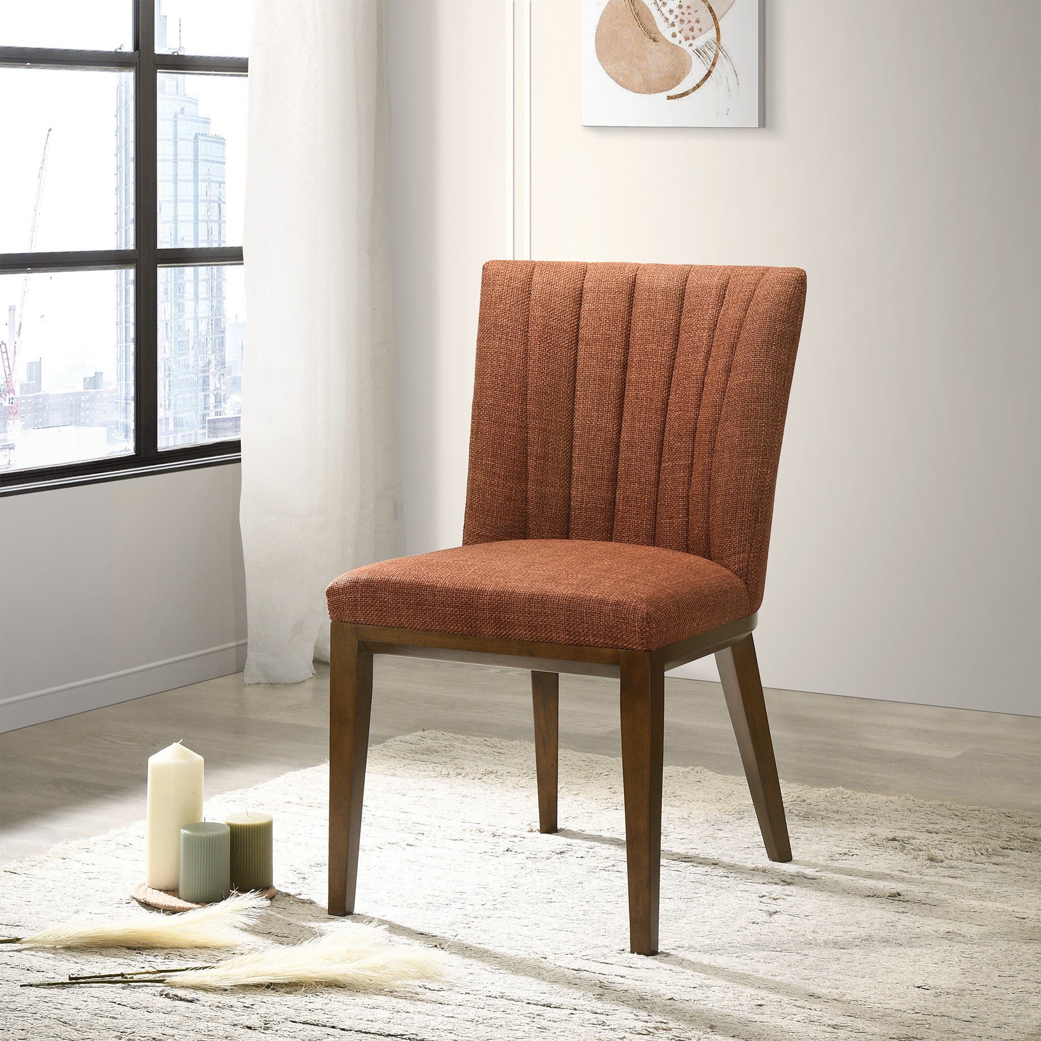 Elm Orange Fabric Dining Chair Set of 2 - MidinMod