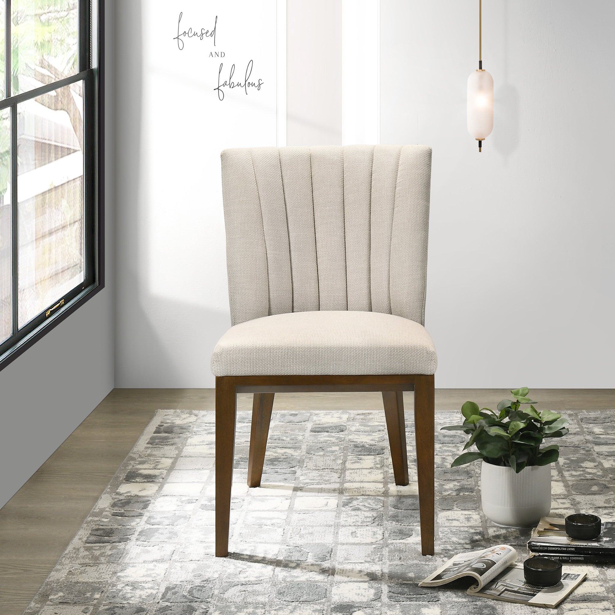 Elm Beige Fabric Dining Chair Set of 2 - MidinMod