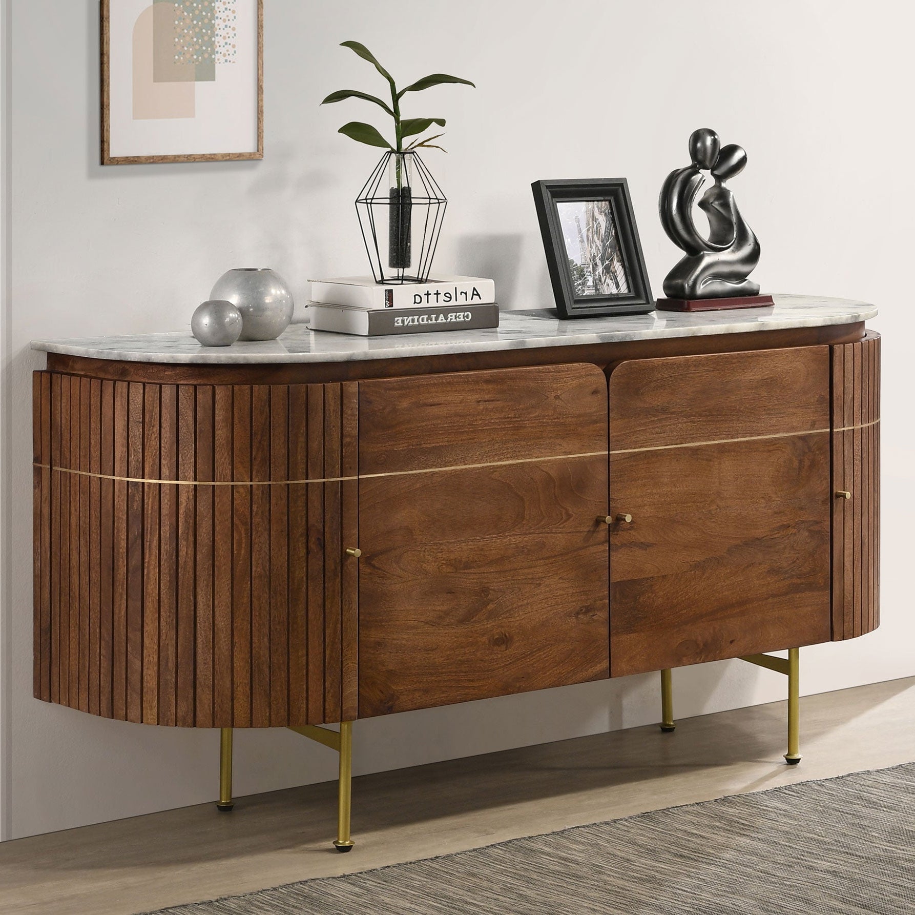 Ortega 4-door Marble Top Sideboard Buffet Cabinet Natural