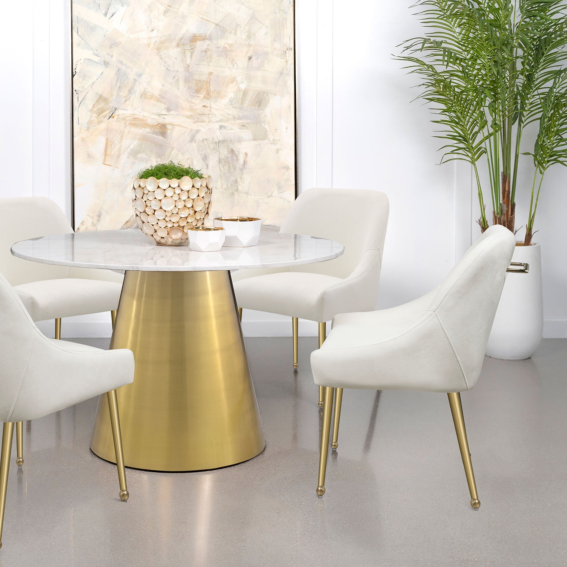 Ambrose Round 50-inch Marble Top Dining Table Brushed Gold