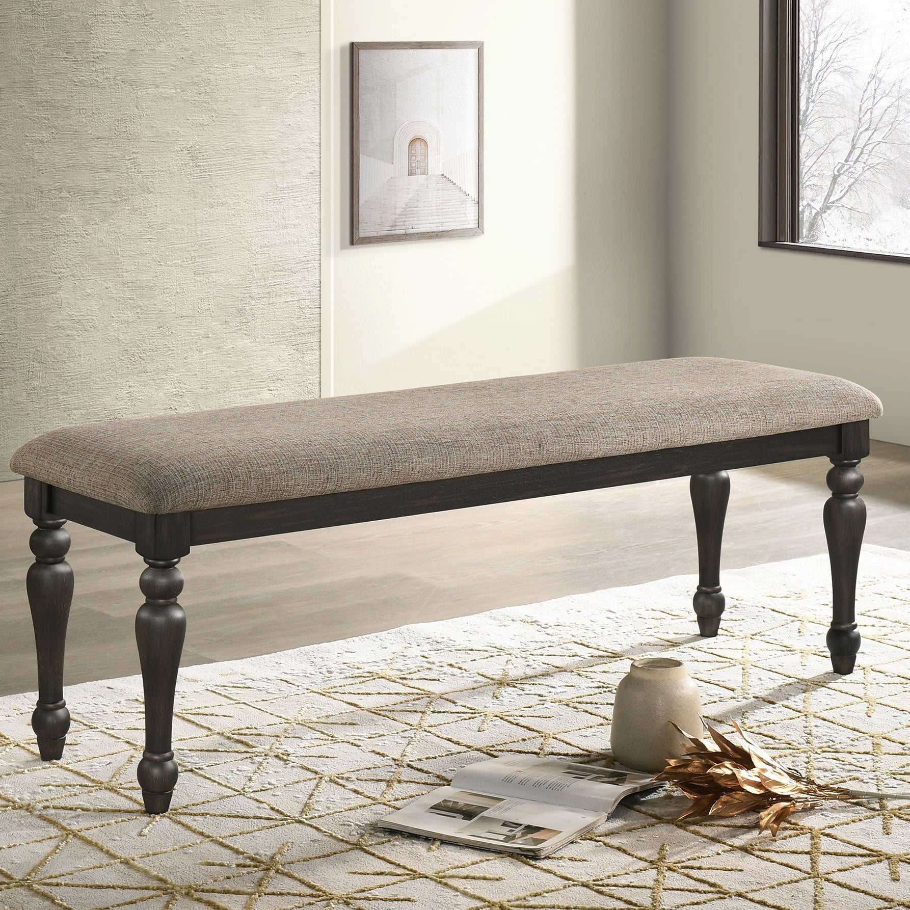 Bridget Fabric Upholstered Dining Bench Stone and Charcoal