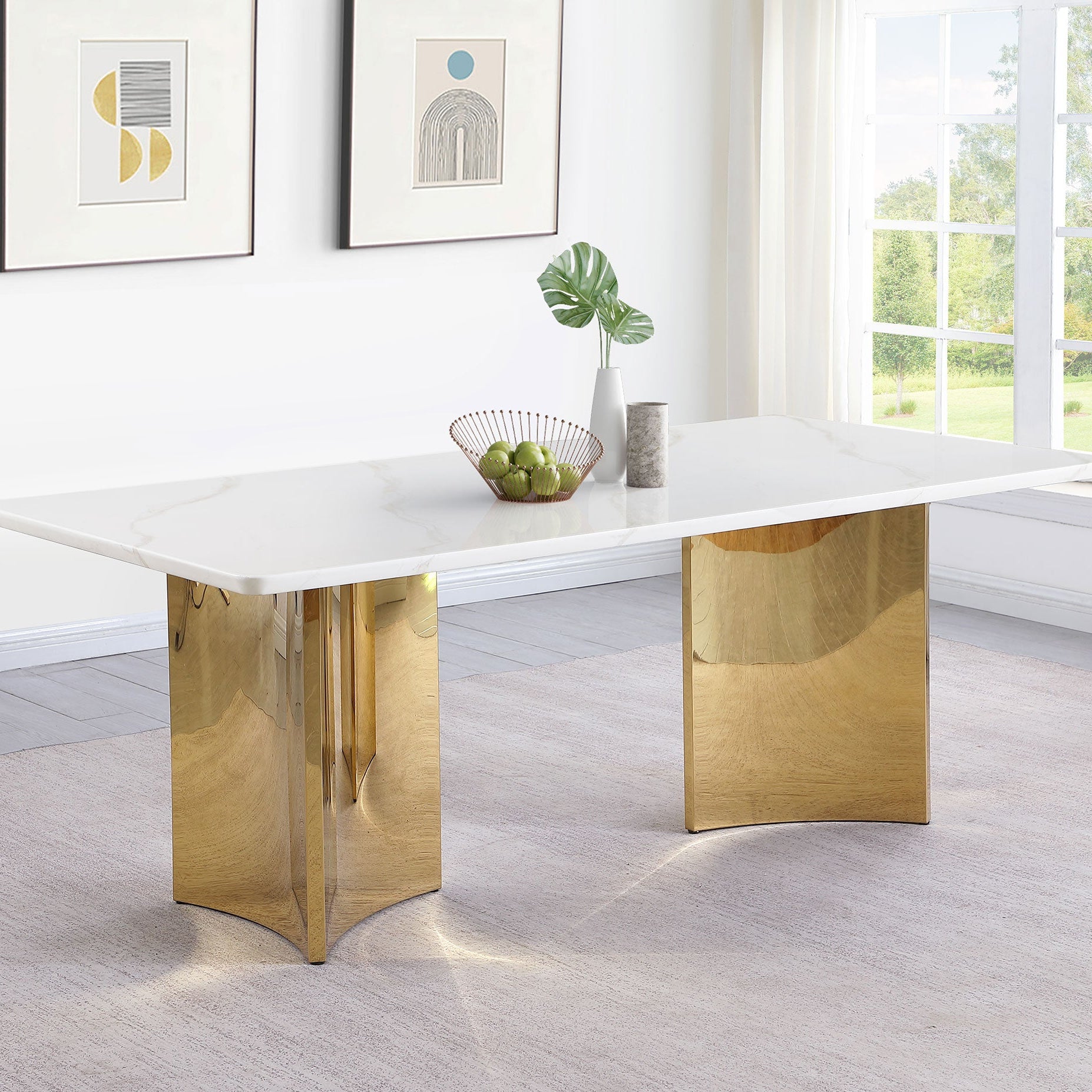 Tevlin Rectangular 79-inch Marble Top Dining Table White