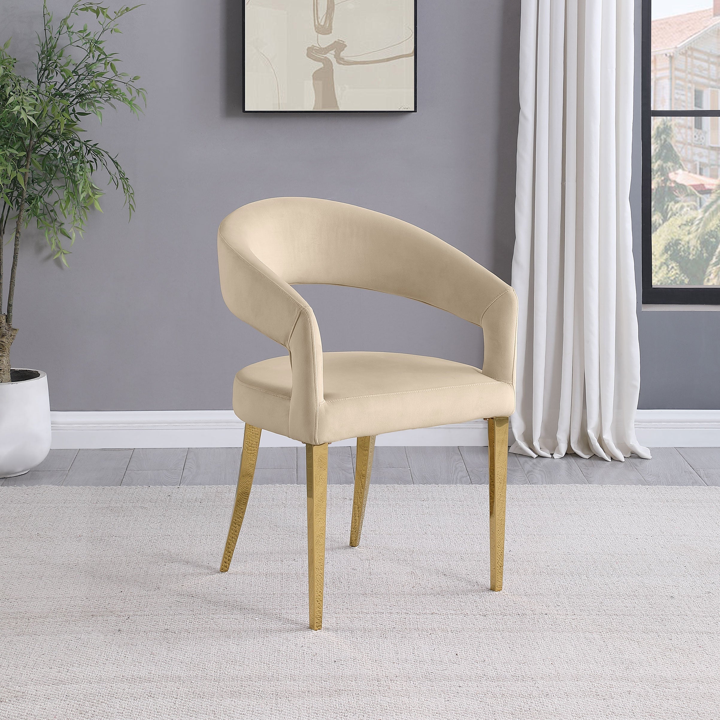 Galiano Velvet Upholstered Dining Arm Chair Beige (Set of 2)