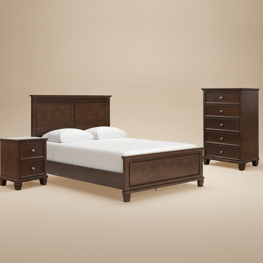 Danabrin Queen Panel Bed with Mirrored Dresser, Chest and Nightstand