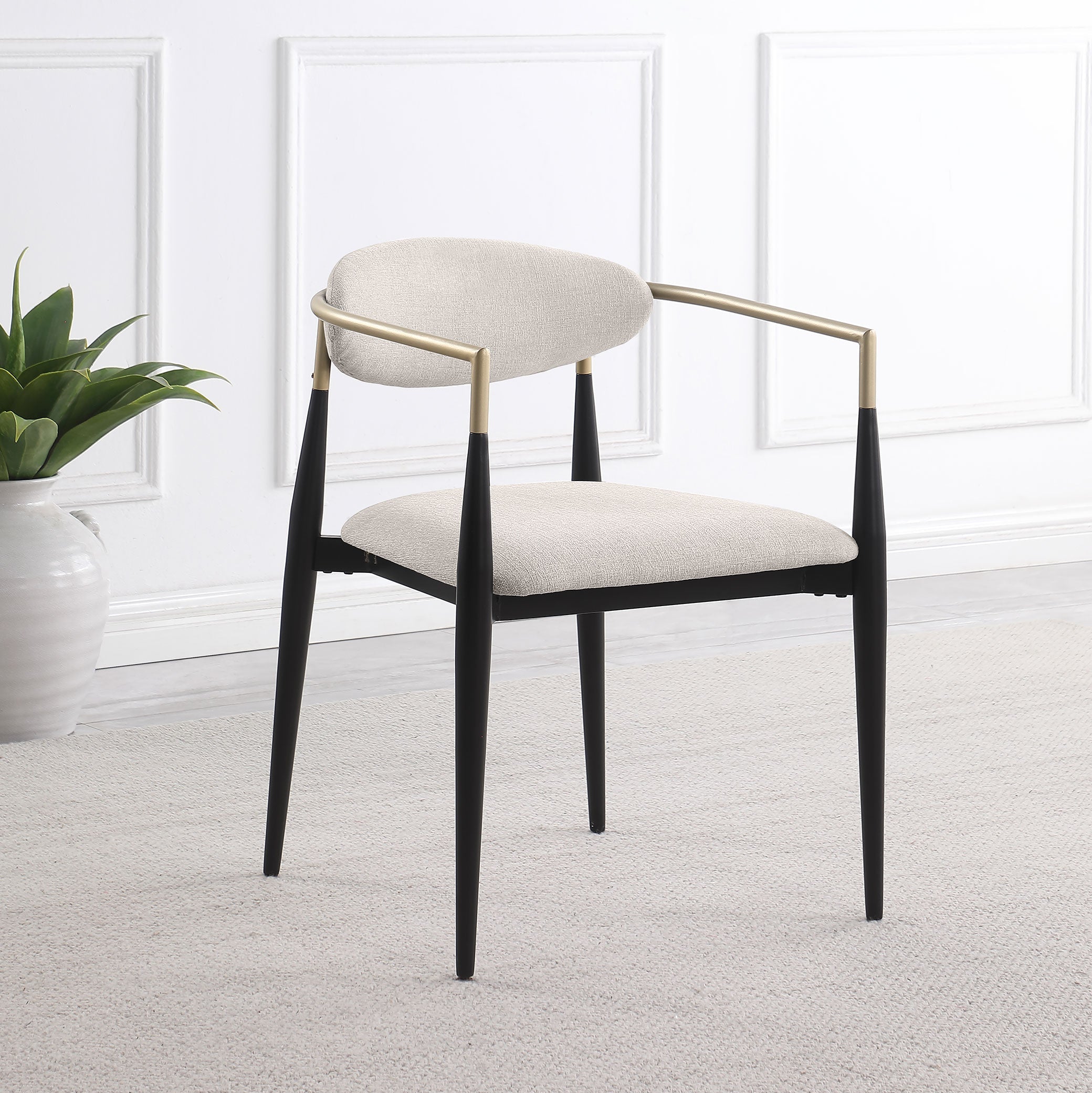 Alexis Fabric Upholstered Dining Arm Chair Beige (Set of 2)