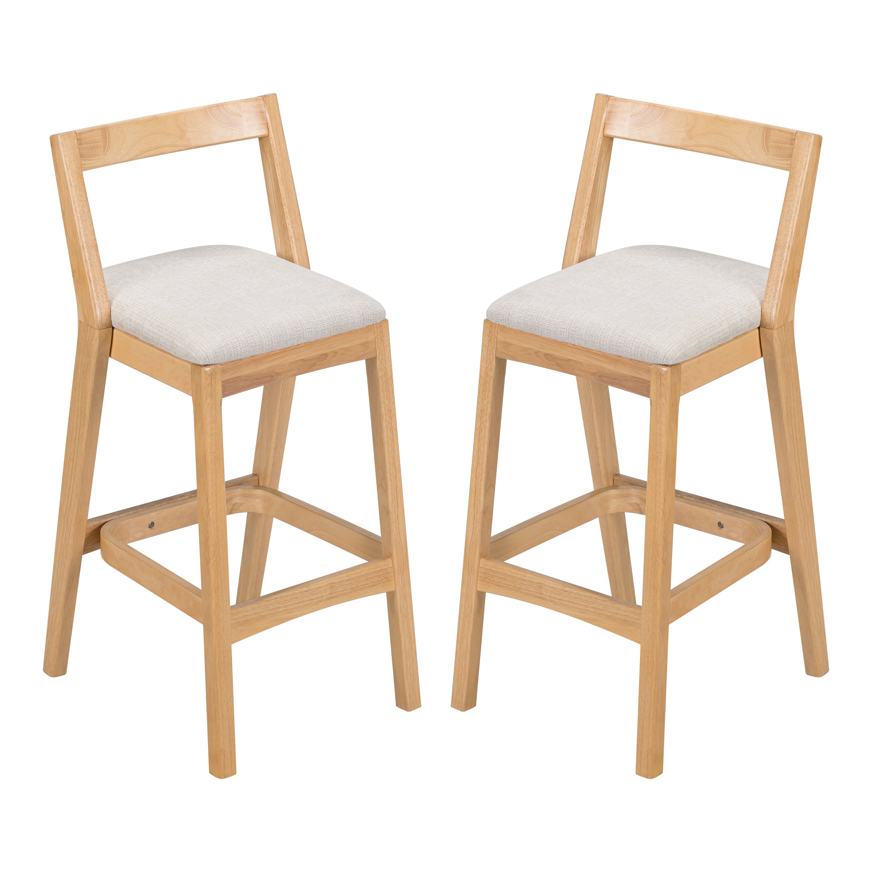 Jasper Indoor Rubberwood Barstool with Beige Upholstery, Natural Finish, Set of 2