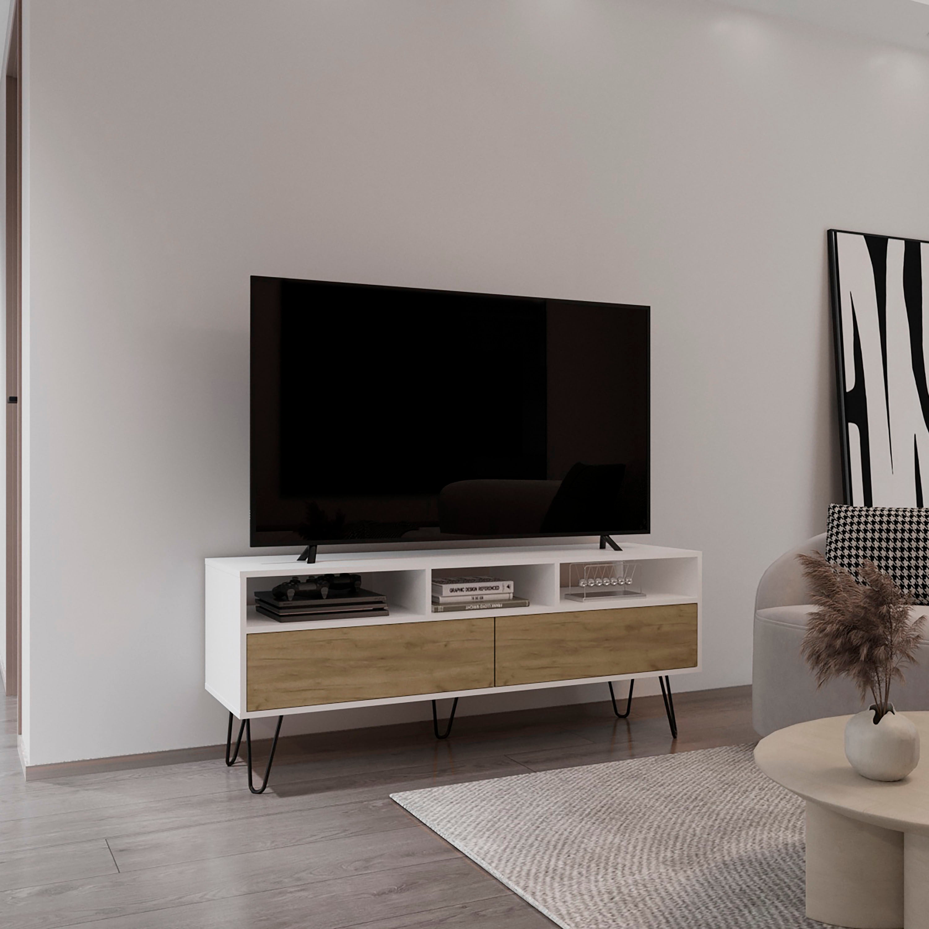 Derby Tv Stand with Pull Down Doors and Three Shelves