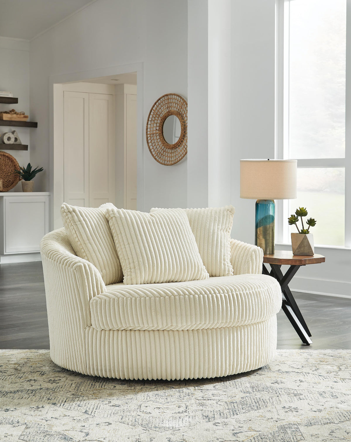 Lindyn Oversized Swivel Accent Chair - Ivory