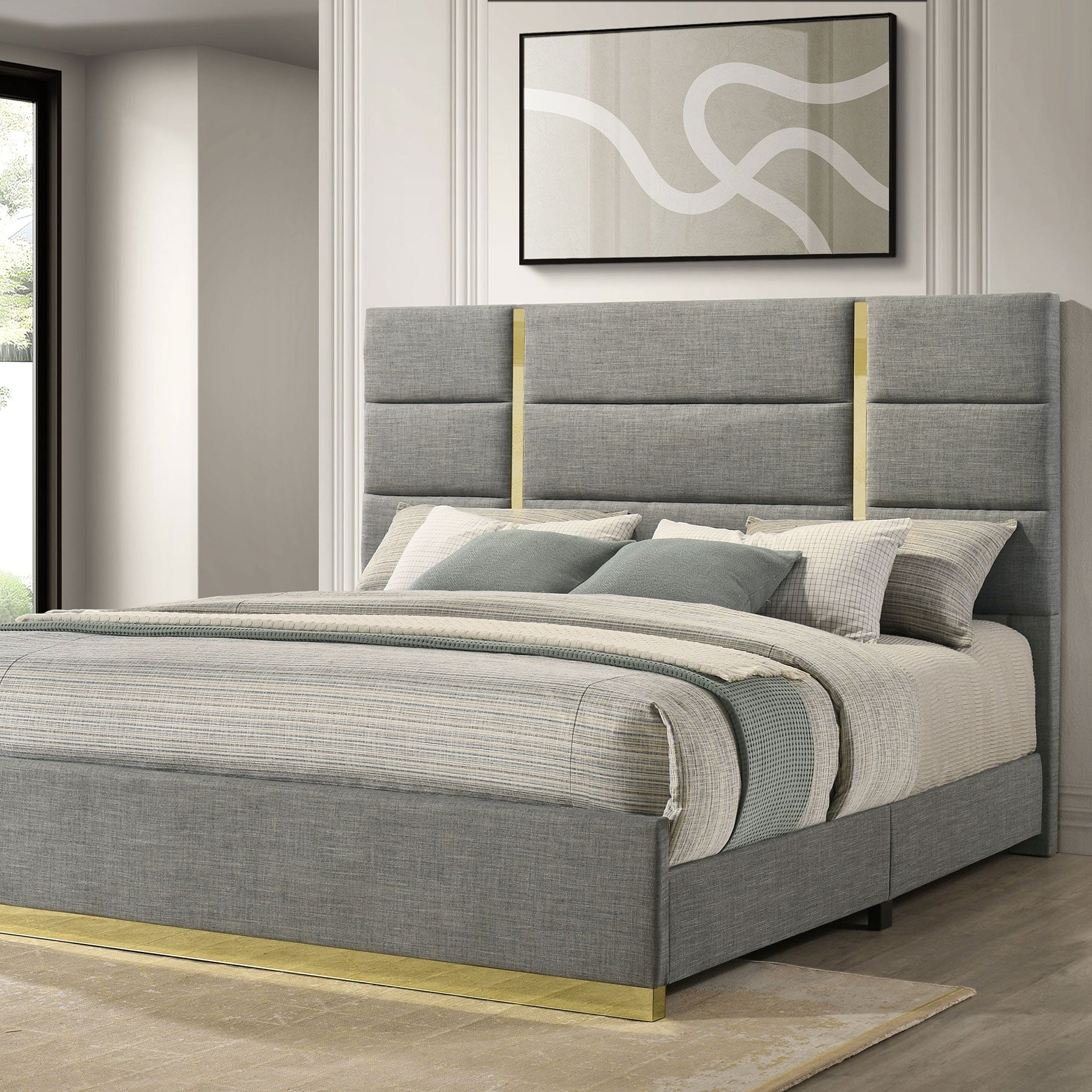 Ines 56-inch Fabric Upholstered Eastern King Panel Bed Grey
