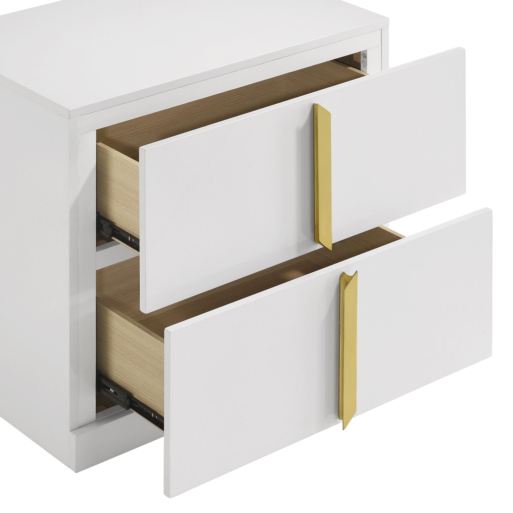 Ines 2-drawer Nightstand Bedside Table White High Gloss