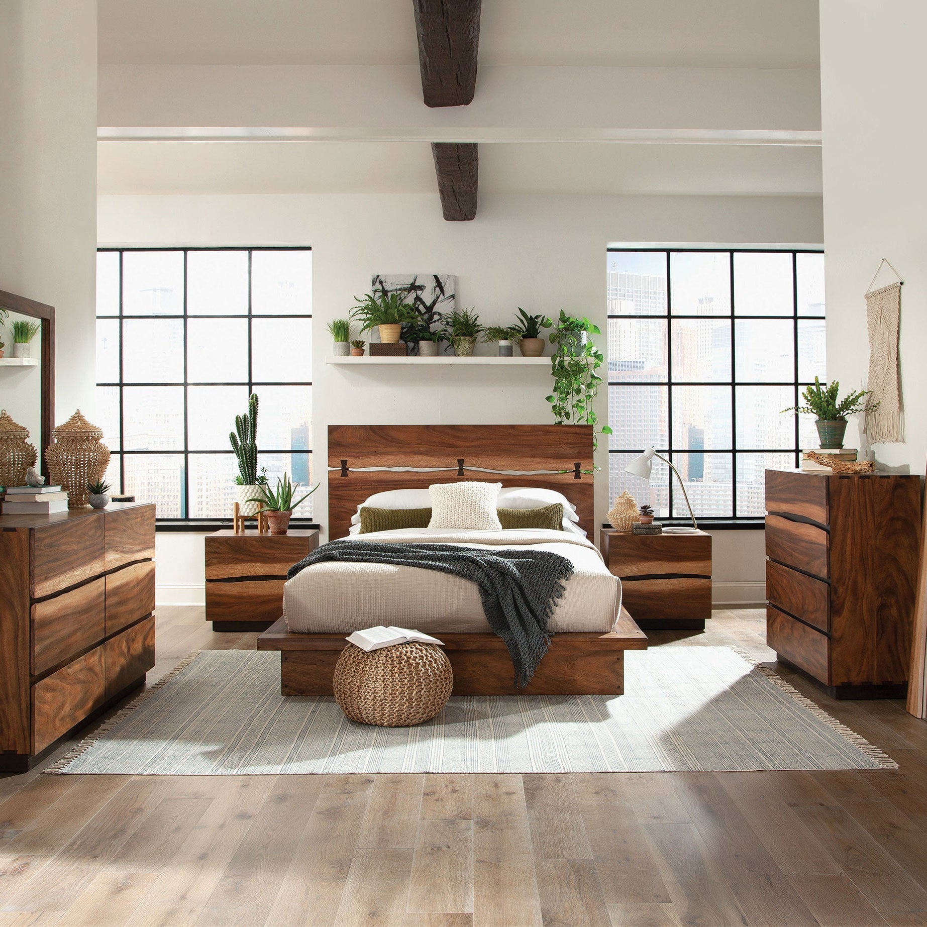 Winslow Wood Queen Panel Bed Smokey Walnut and Coffee Bean