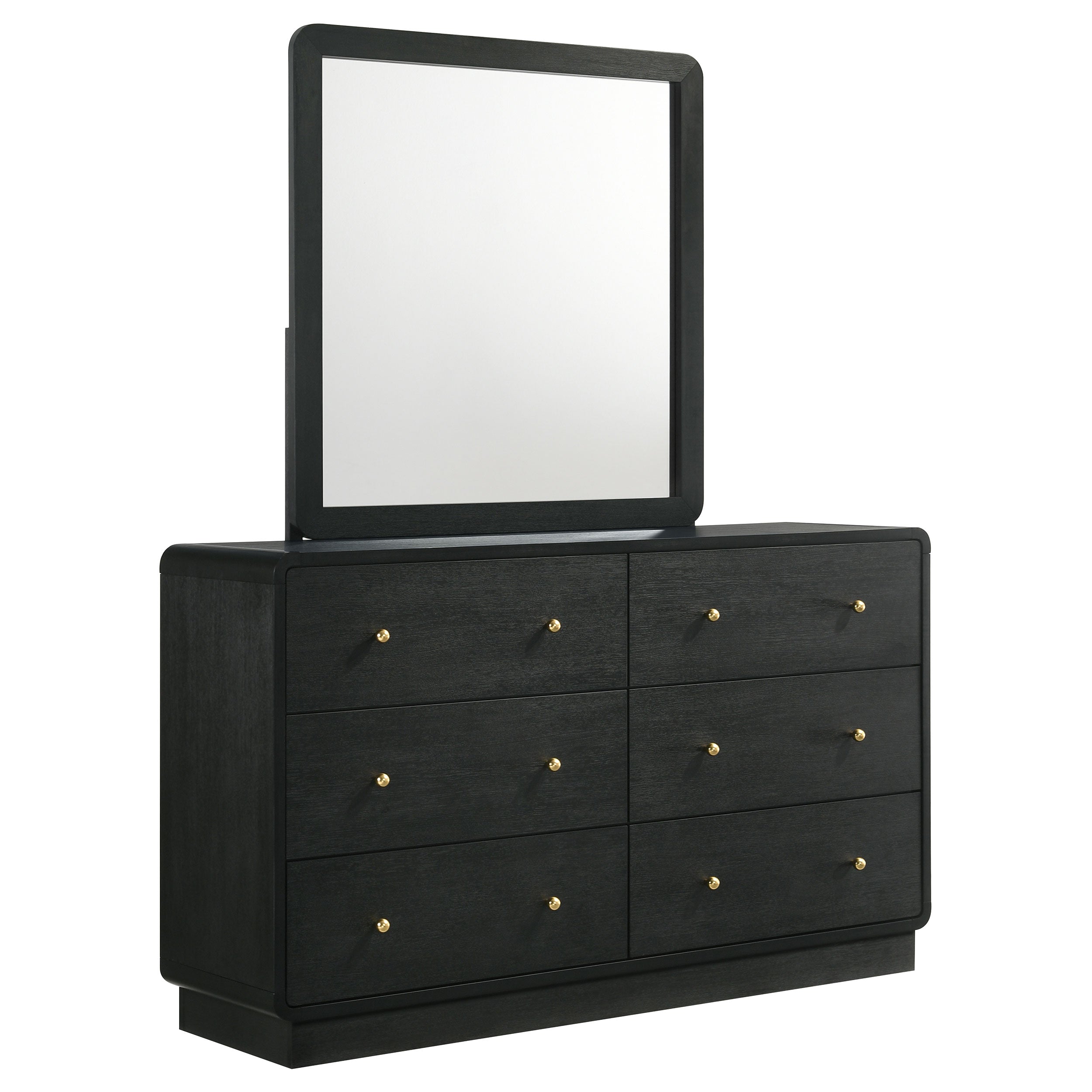 Cavelle 6-Drawer Black Dresser & Mirror | Modern Scratched