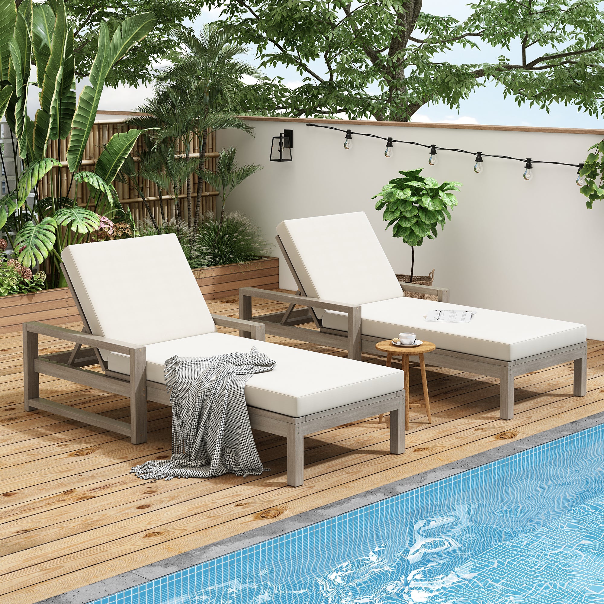 Trexm Outdoor Chaise Lounge Set Adjustable Back - Gray