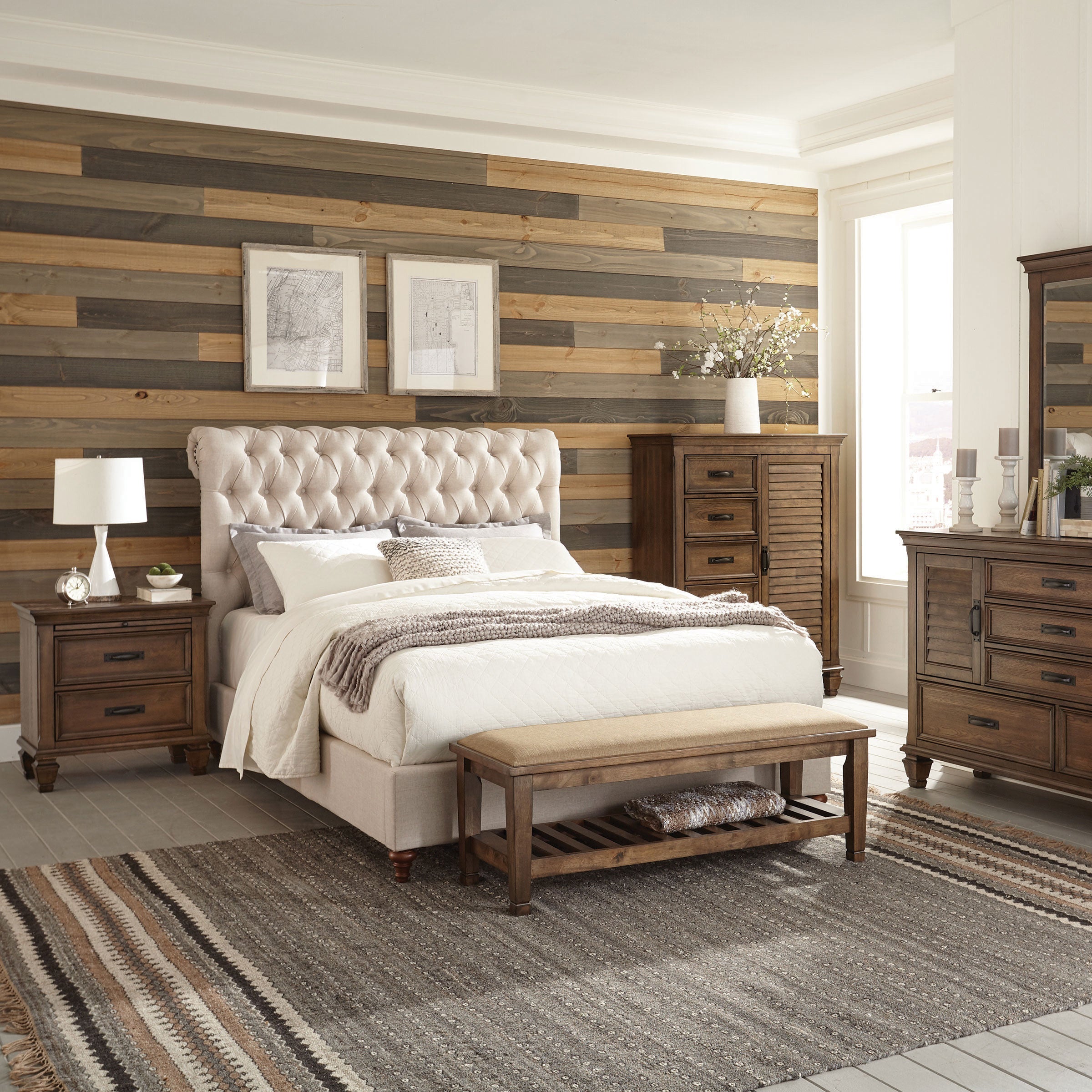 Devon 57-inch Upholstered Full Panel Bed Beige