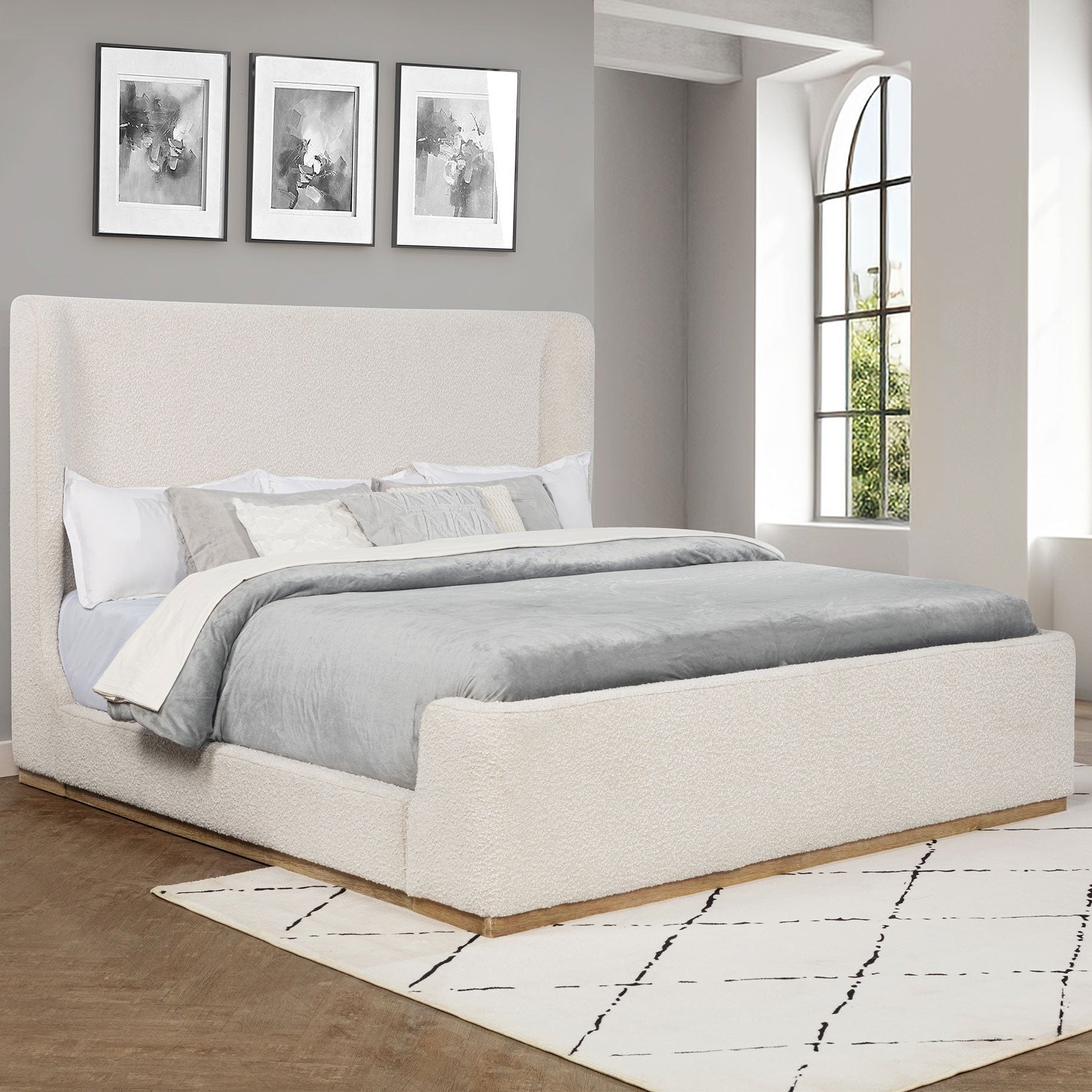 Nala Upholstered Eastern King Sleigh Bed Cream