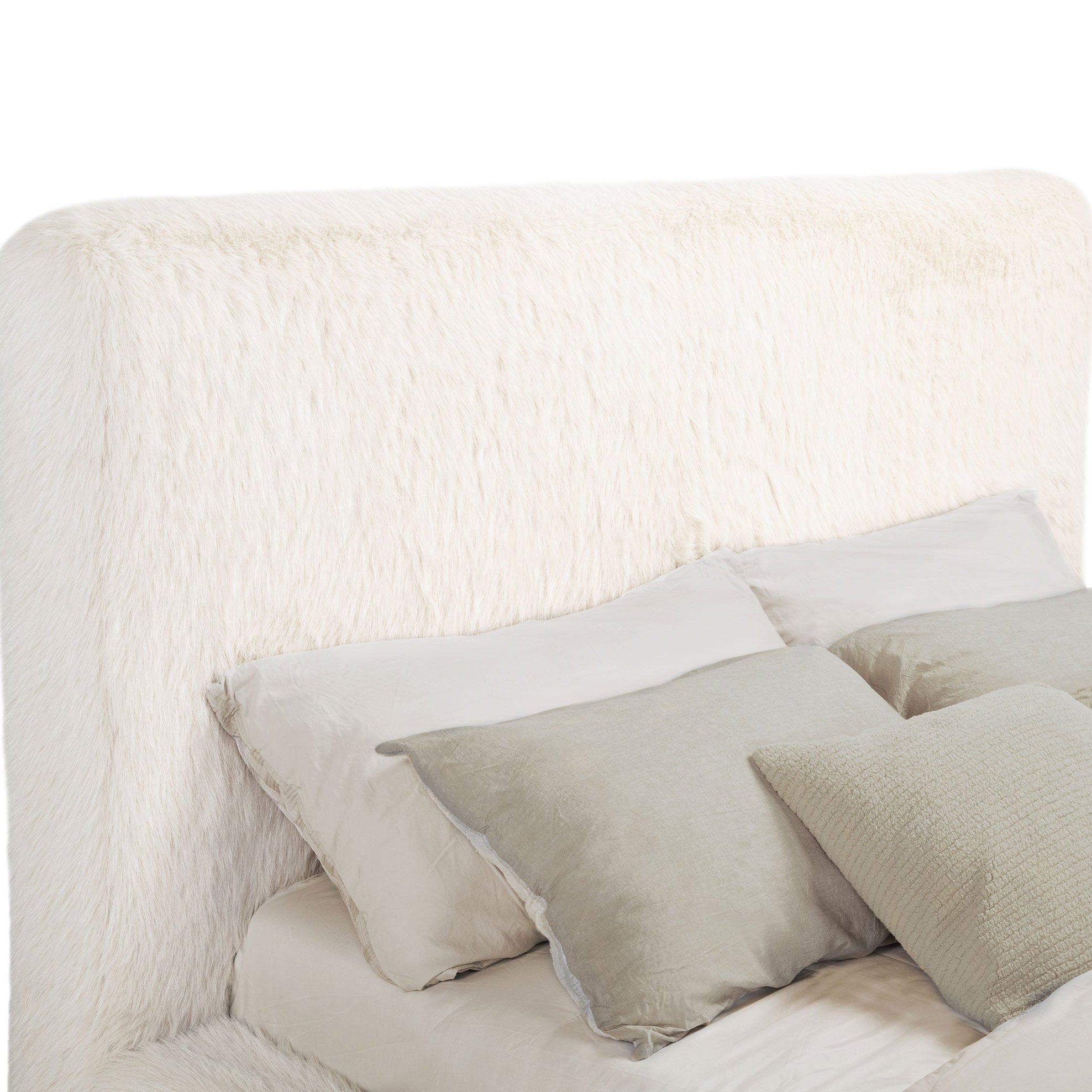 Rebecca Faux Fur Upholstered Queen Bed Cream