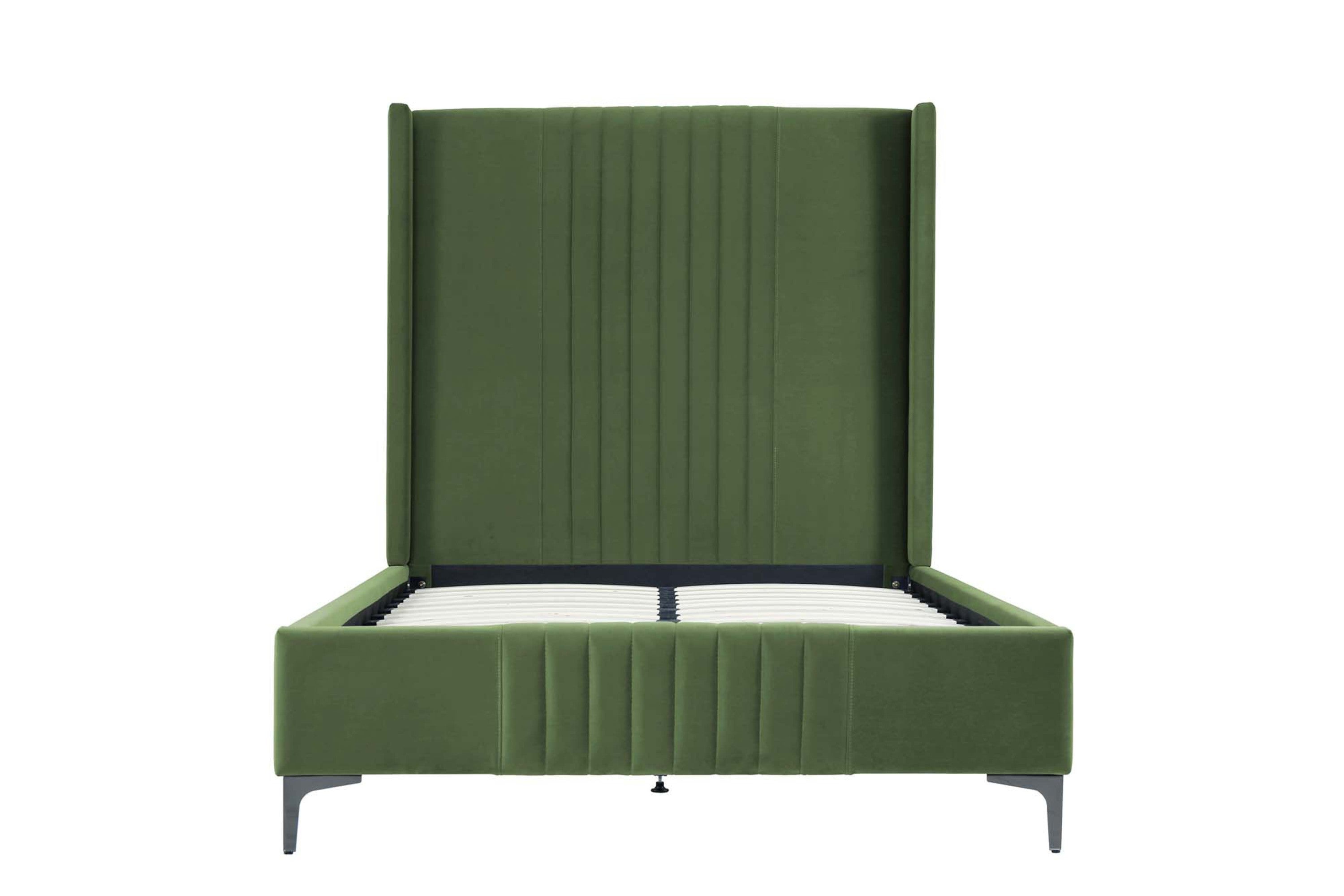 48-Inch Velvet Bed with Headboard - Moss Green