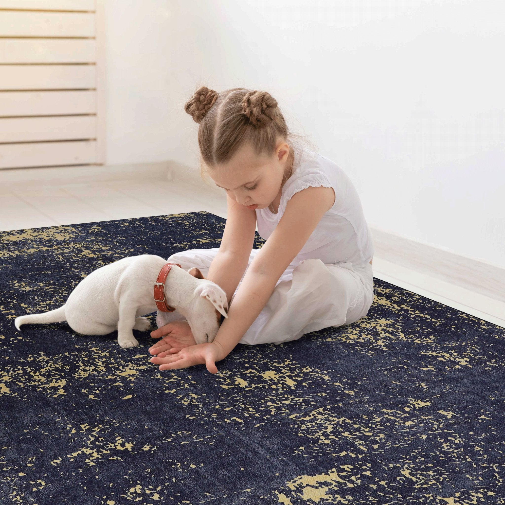 Layla 5' x 8' Black/Gold Machine Washable Low-Pile, Non-Slip, Non-Shedding, Foldable, Kid & Pet Friendly Area Rug - MidinMod