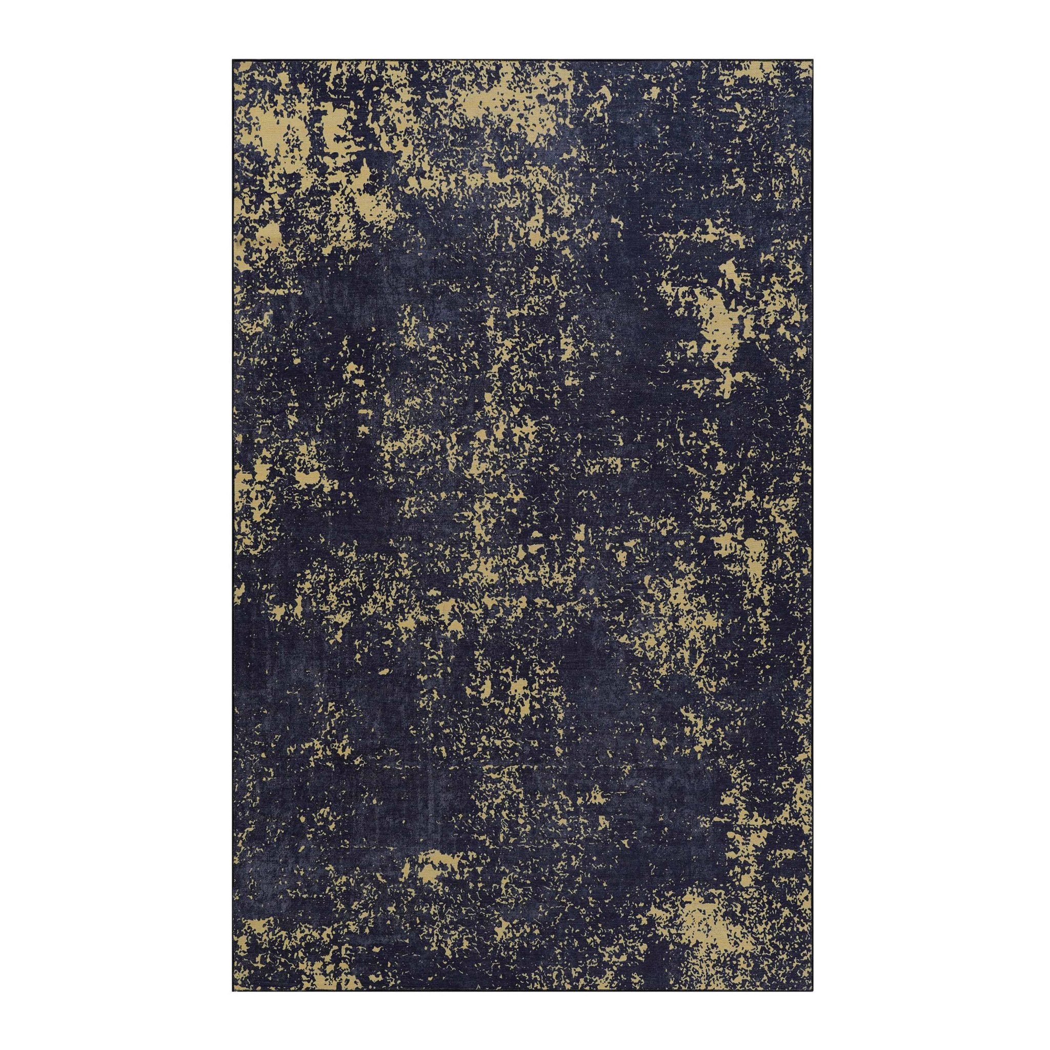 Layla 6' x 9' Black/Gold Machine Washable Low-Pile, Non-Slip, Non-Shedding, Foldable, Kid & Pet Friendly Area Rug - MidinMod