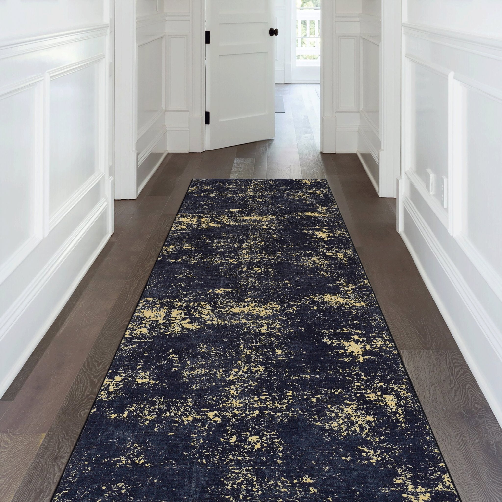 Layla 6' x 9' Black/Gold Machine Washable Low-Pile, Non-Slip, Non-Shedding, Foldable, Kid & Pet Friendly Area Rug - MidinMod