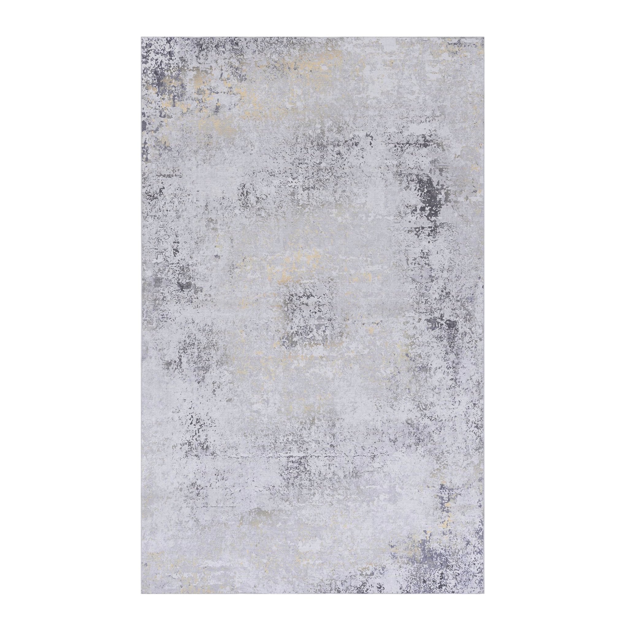 Layla 9' x 12' Gray/Gold Machine Washable Low-Pile, Non-Slip, Non-Shedding, Foldable, Kid & Pet Friendly Area Rug - MidinMod