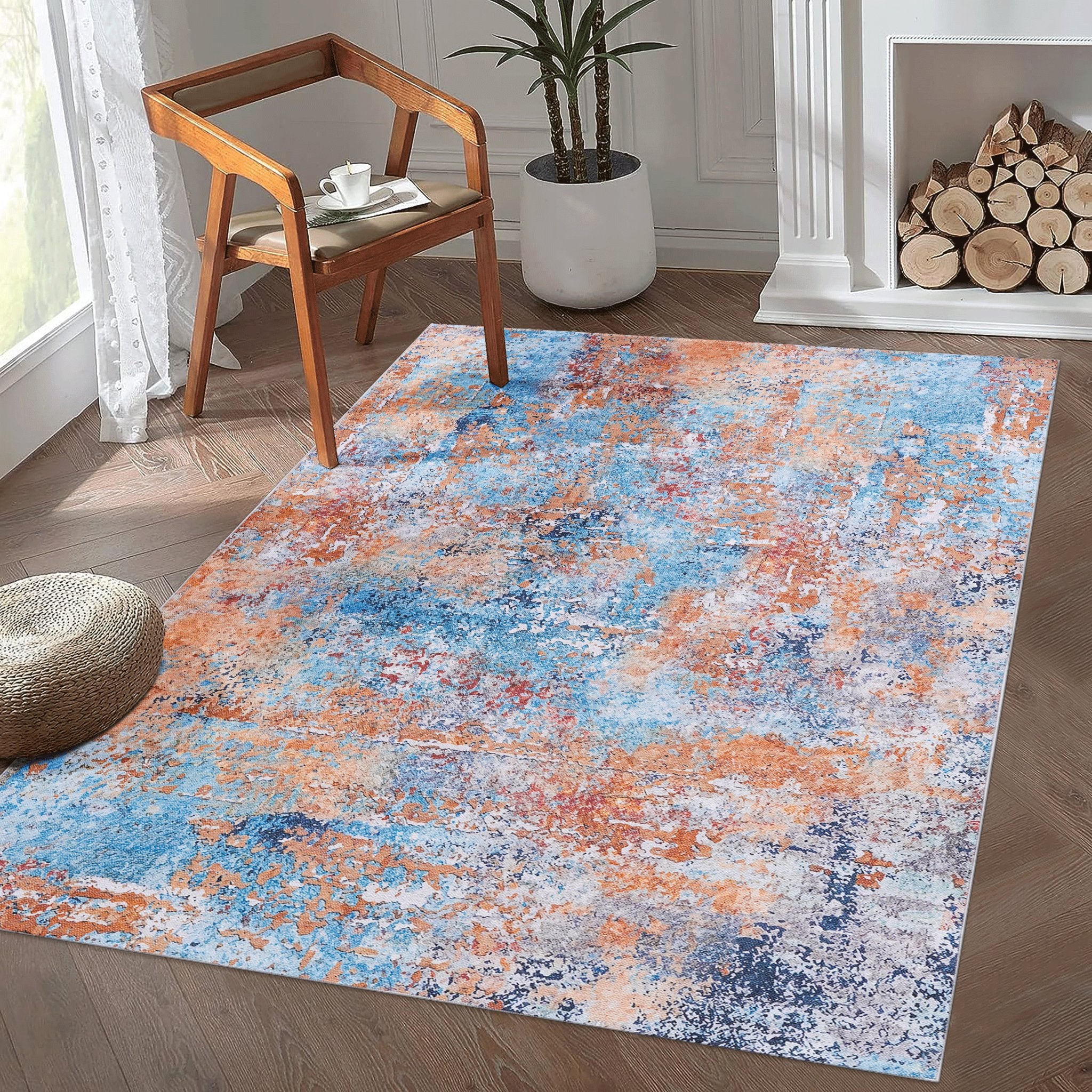 Layla 8' x 10' Multi Color Machine Washable Low-Pile, Non-Slip, Non-Shedding, Foldable, Kid & Pet Friendly Area Rug - MidinMod