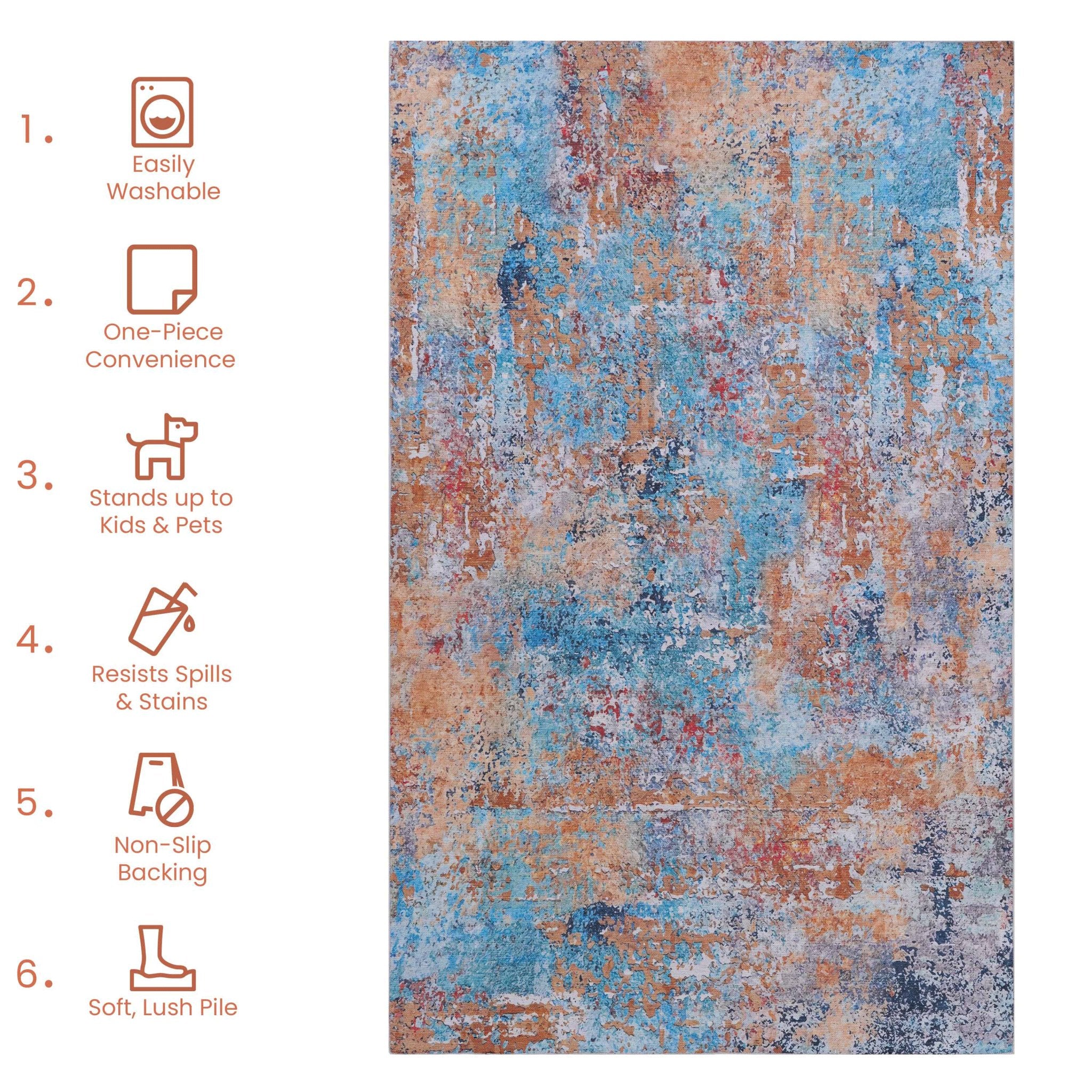 Layla 5' x 8' Multi Color Machine Washable Low-Pile, Non-Slip, Non-Shedding, Foldable, Kid & Pet Friendly Area Rug - MidinMod