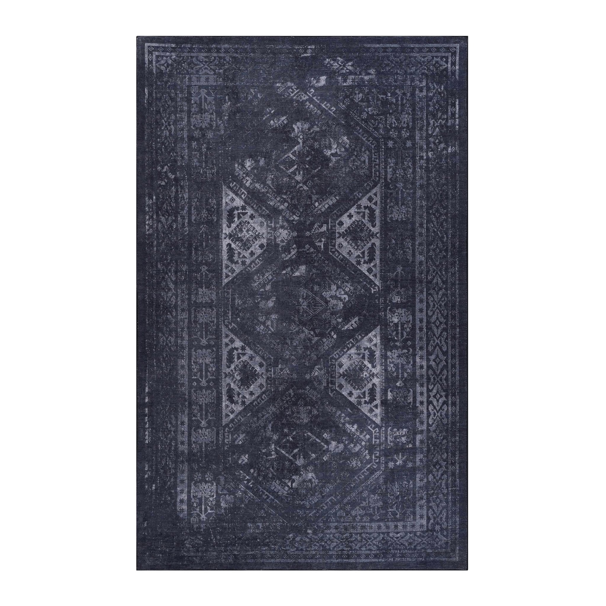 Kaden 2' x 3' Black/Gray Machine Washable Low-Pile, Non-Slip, Non-Shedding, Foldable, Kid & Pet Friendly Area Rug - MidinMod