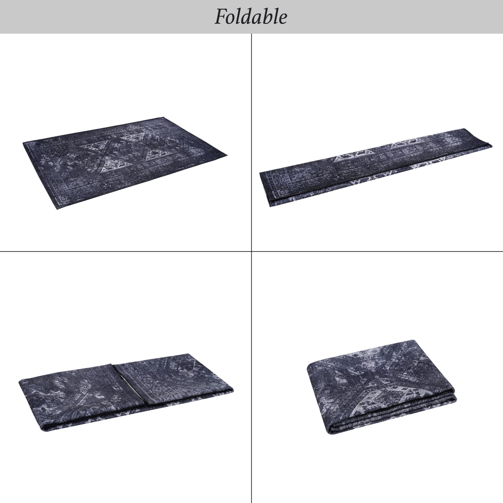 Kaden 4' x 6' Black/Gray Machine Washable Low-Pile, Non-Slip, Non-Shedding, Foldable, Kid & Pet Friendly Area Rug - MidinMod