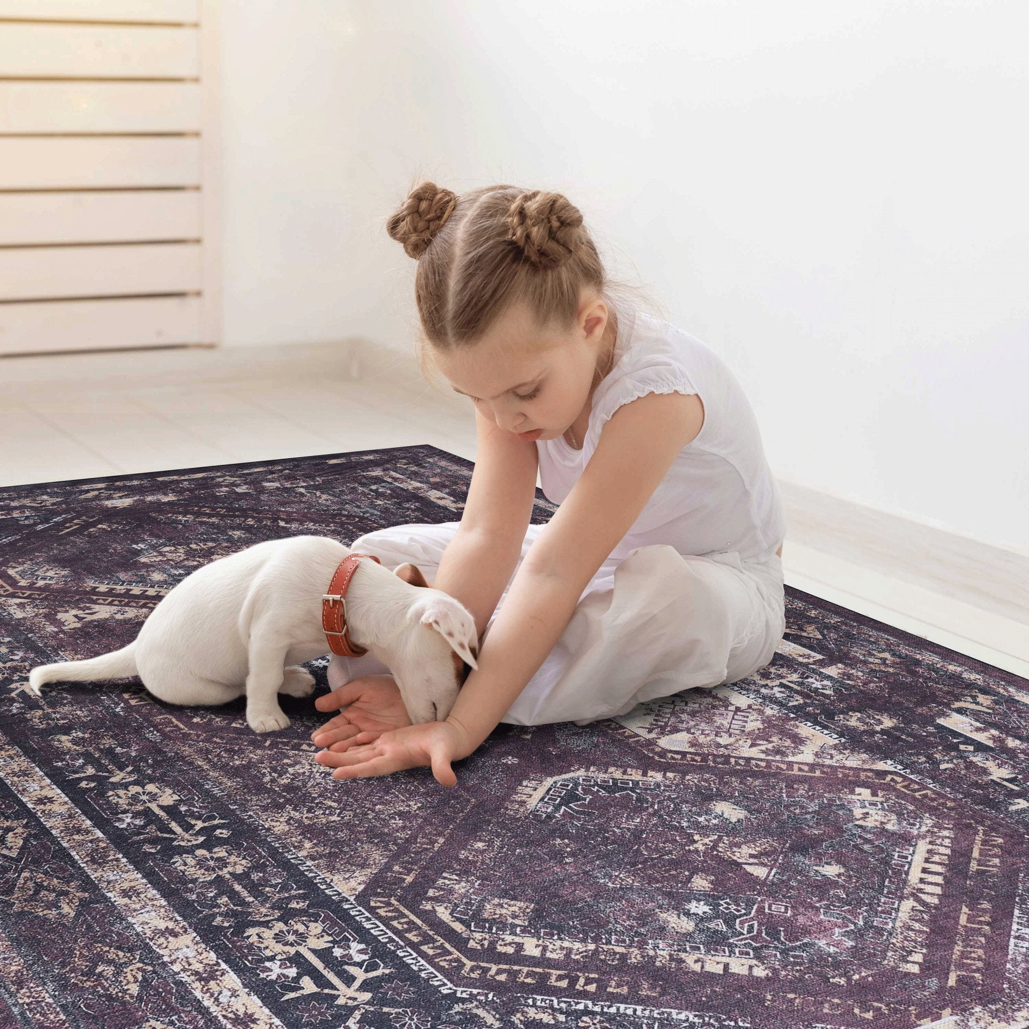 Kaden 4' x 6' Burgundy/Black Machine Washable Low-Pile, Non-Slip, Non-Shedding, Foldable, Kid & Pet Friendly Area Rug - MidinMod