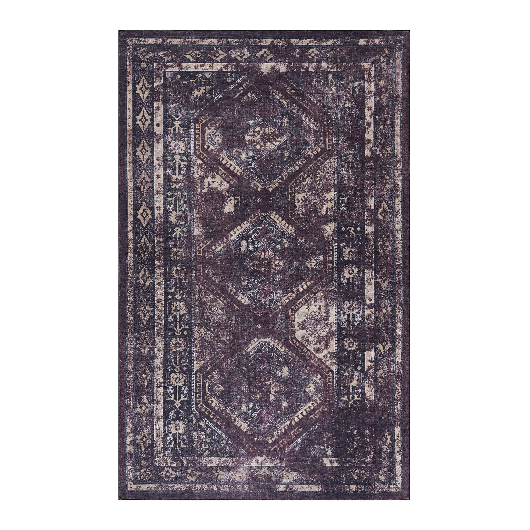 Kaden 6' x 9' Burgundy/Black Machine Washable Low-Pile, Non-Slip, Non-Shedding, Foldable, Kid & Pet Friendly Area Rug - MidinMod