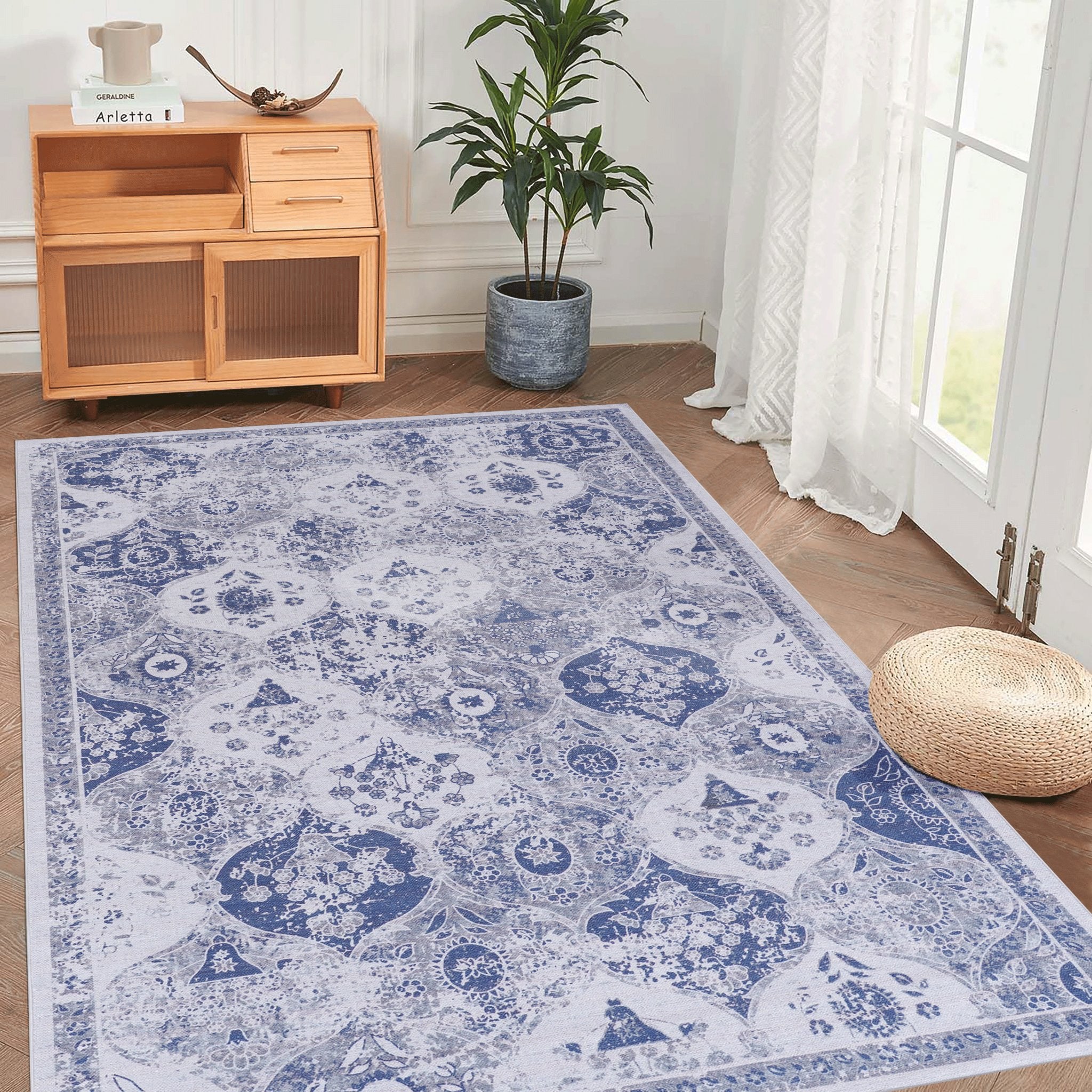 Rigo 8' x 10' Blue/ Machine Washable Low-Pile, Non-Slip, Non-Shedding, Foldable, Kid & Pet Friendly Area Rug - MidinMod