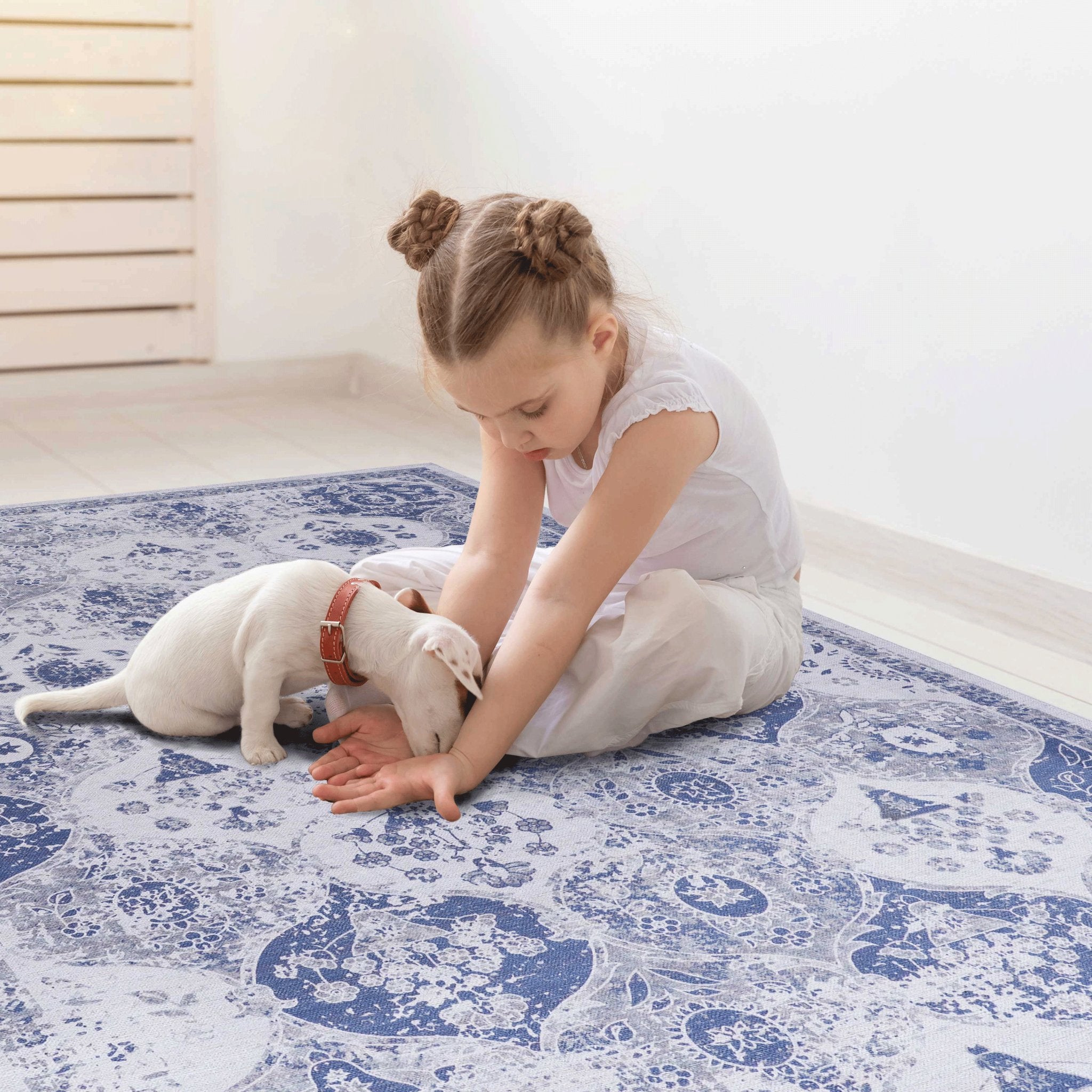 Rigo 8' x 10' Blue/ Machine Washable Low-Pile, Non-Slip, Non-Shedding, Foldable, Kid & Pet Friendly Area Rug - MidinMod