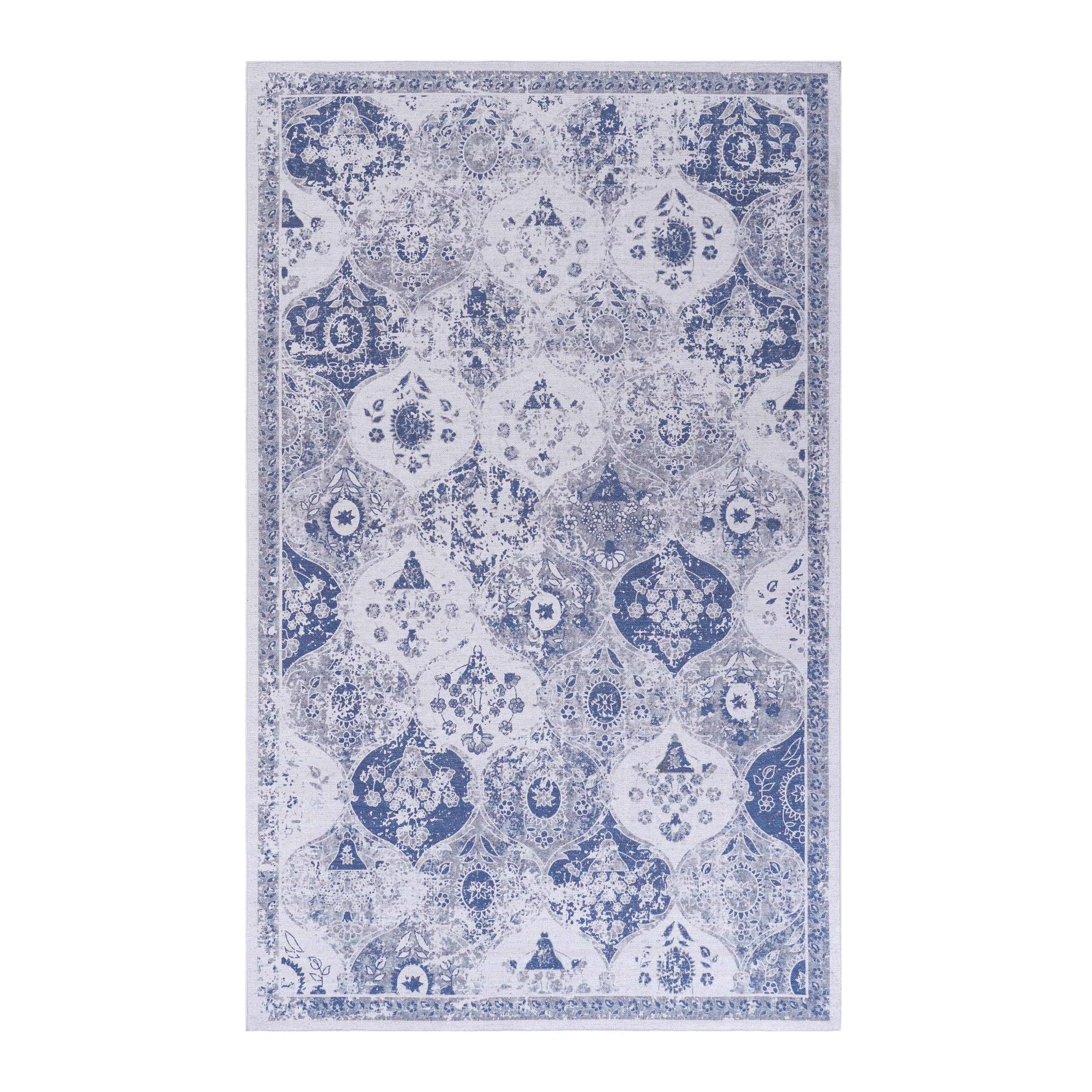 Rigo 6' x 9' Blue/ Machine Washable Low-Pile, Non-Slip, Non-Shedding, Foldable, Kid & Pet Friendly Area Rug - MidinMod