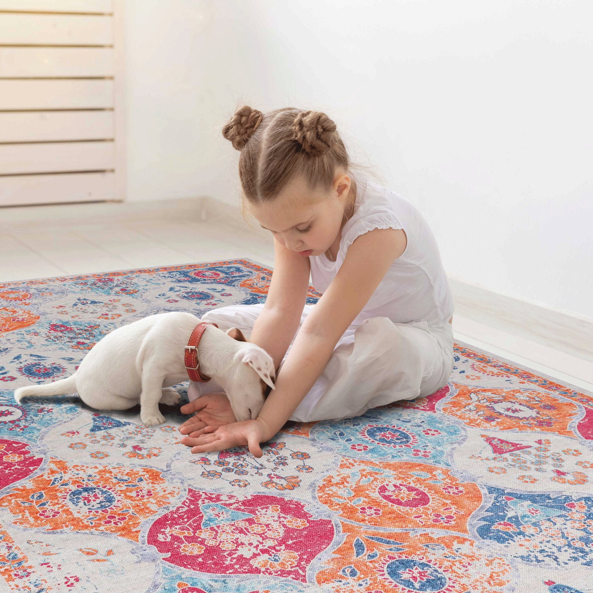 Rigo 9' x 12' Cream/ Machine Washable Low-Pile, Non-Slip, Non-Shedding, Foldable, Kid & Pet Friendly Area Rug - MidinMod