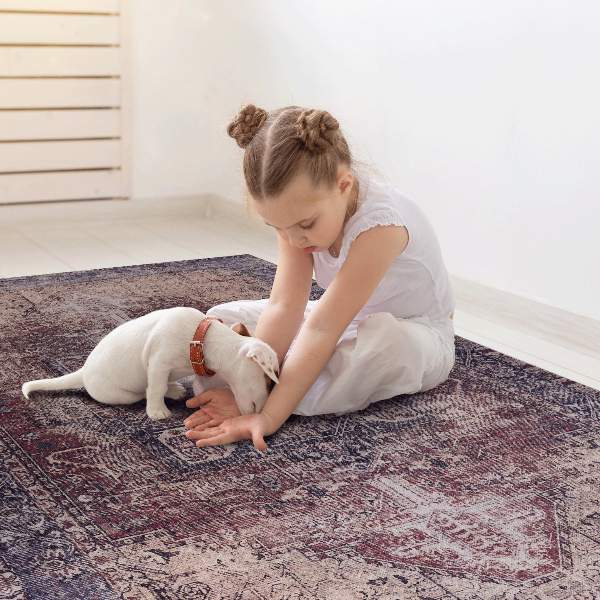 Elko 6' x 9' Burgundy/Blue Machine Washable Low-Pile, Non-Slip, Non-Shedding, Foldable, Kid & Pet Friendly Area Rug - MidinMod