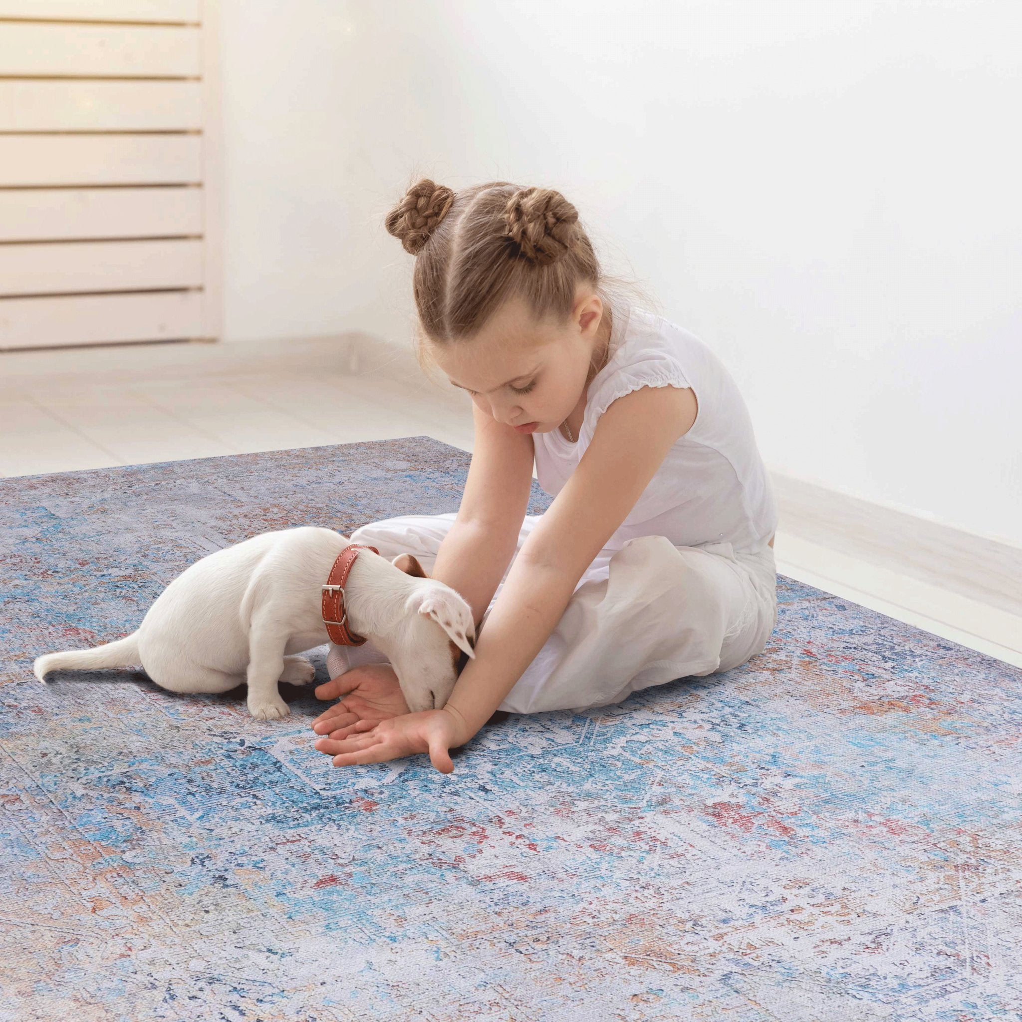 Elko 9' x 12' Yellow/Cream Machine Washable Low-Pile, Non-Slip, Non-Shedding, Foldable, Kid & Pet Friendly Area Rug - MidinMod