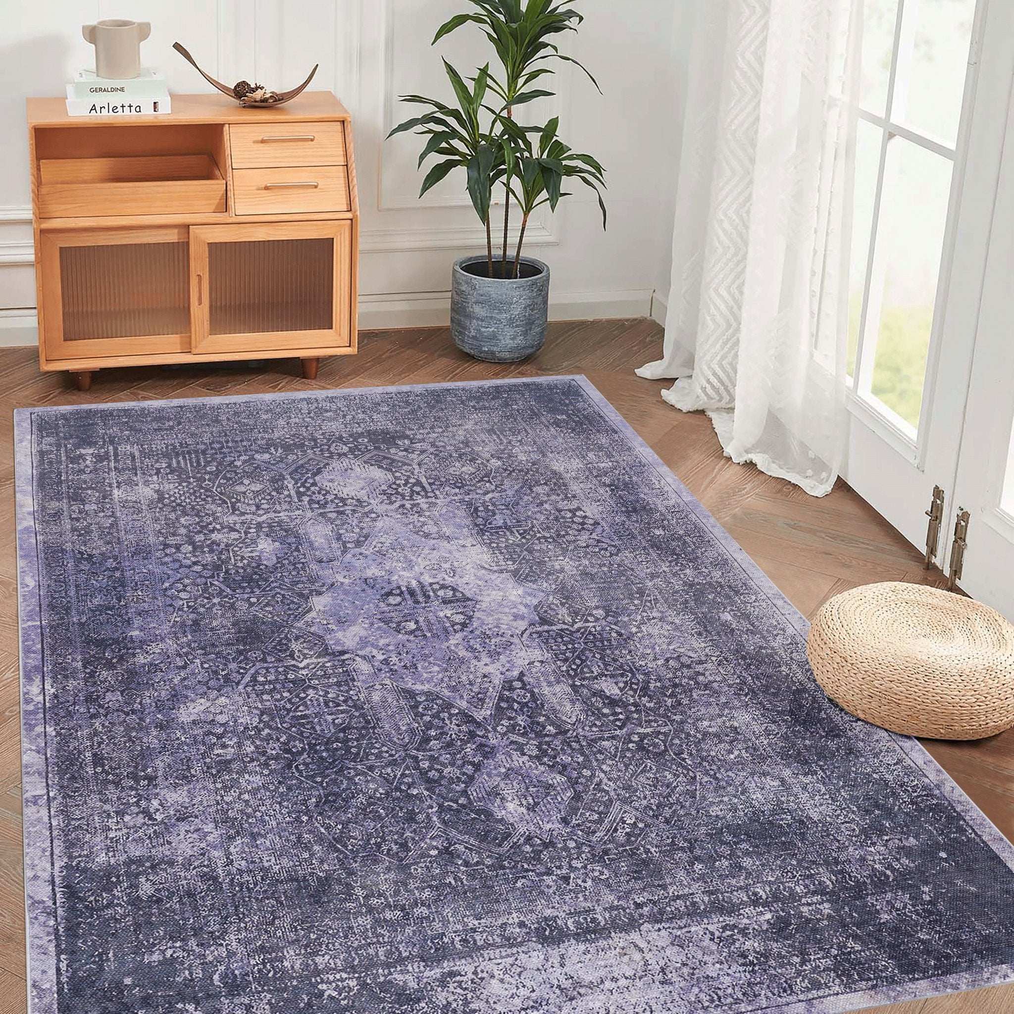 Bovi 9' x 12' Anthracite/ Machine Washable Low-Pile, Non-Slip, Non-Shedding, Foldable, Kid & Pet Friendly Area Rug - MidinMod