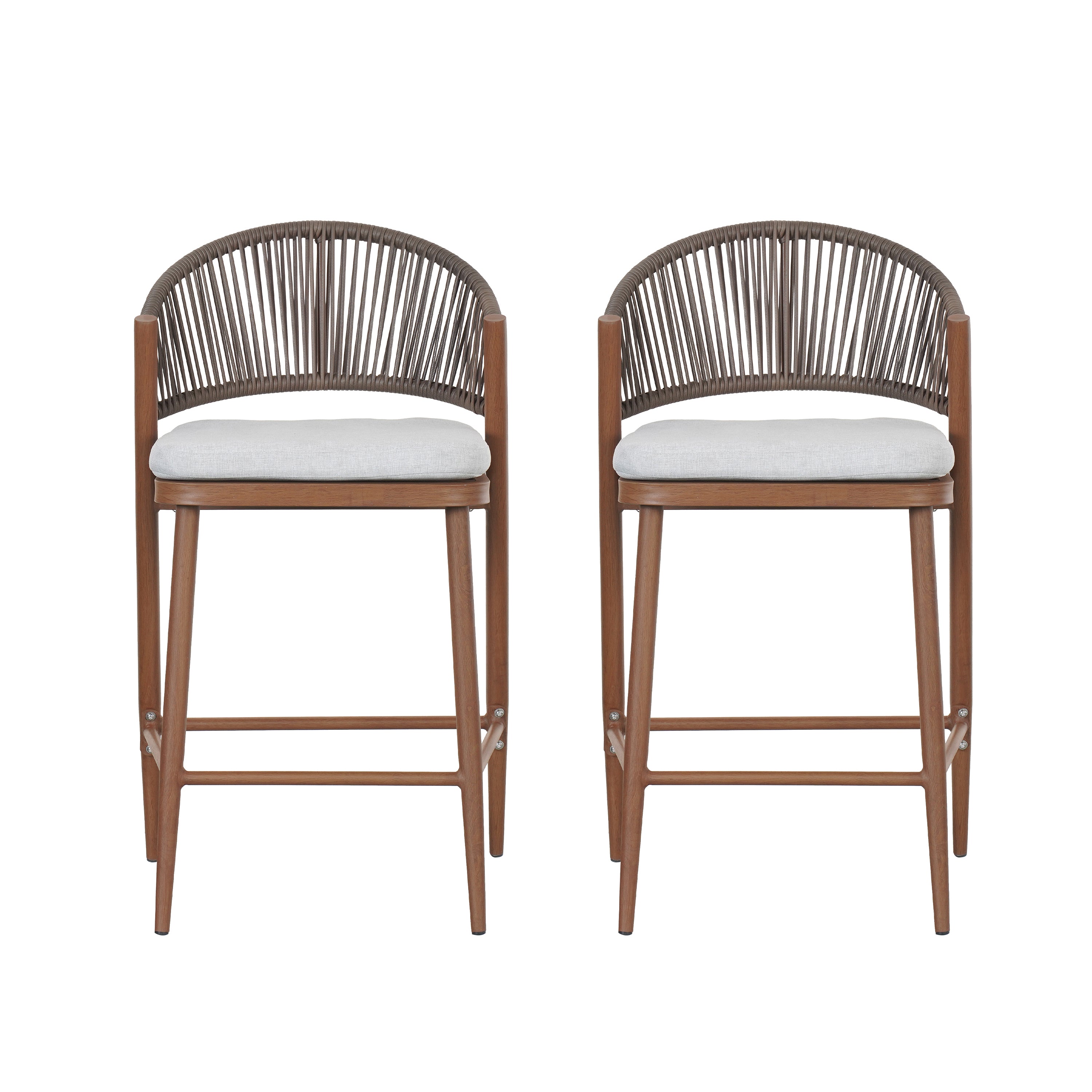 Outdoor Counter Stool Set Water-Resistant Cushions - Teak