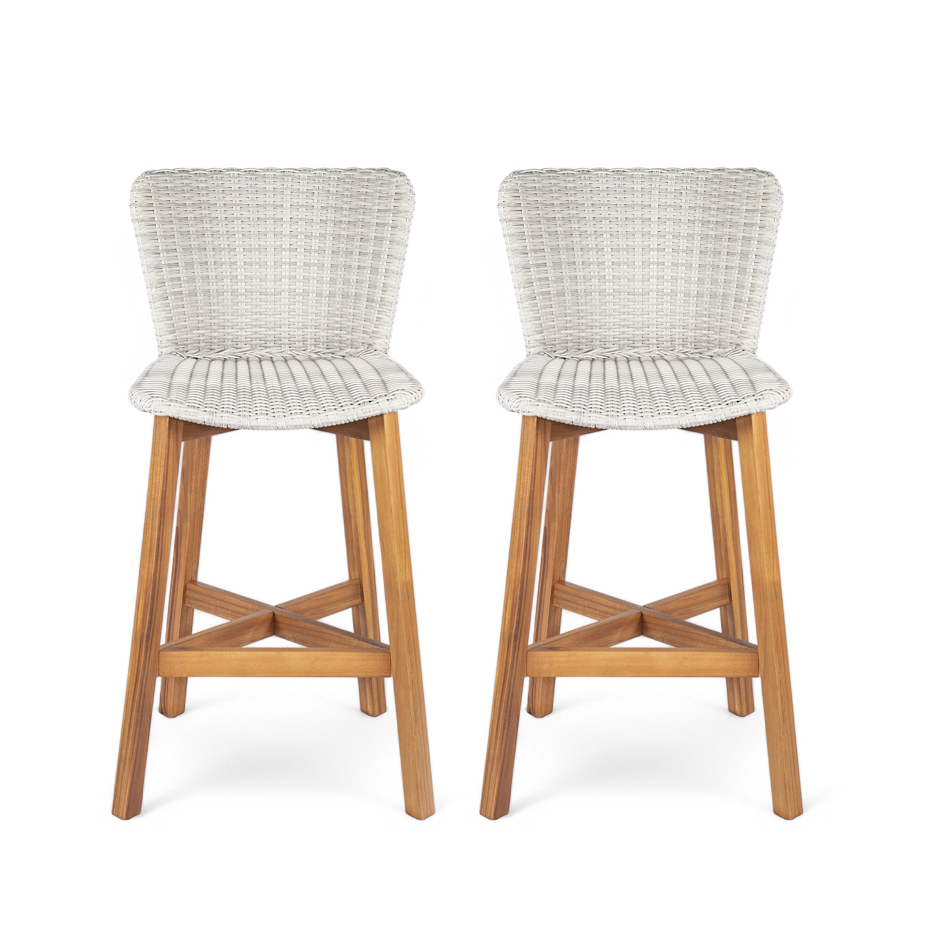 Lymington Outdoor Bar Stool Set Rattan Frame - Light Gray