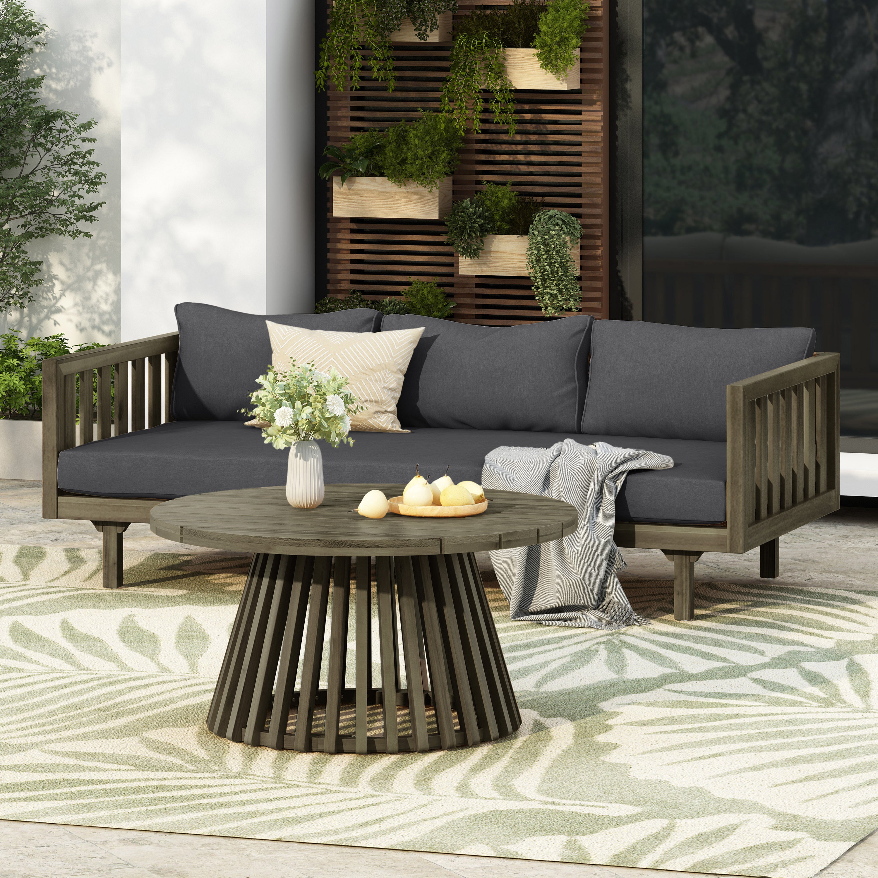 Outdoor Coffee Table Cushioned Seating - Dark Gray