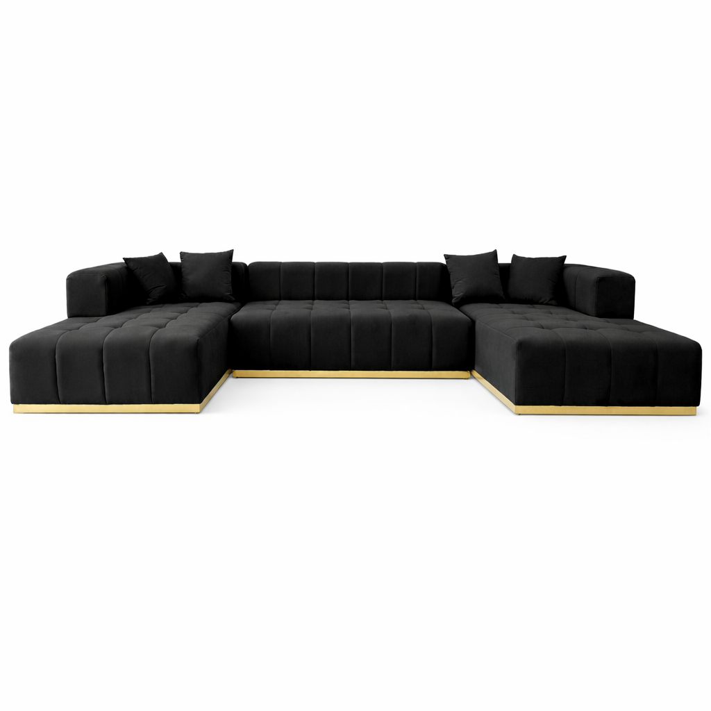 Olivia Black Velvet U-Shape Corner Sofa