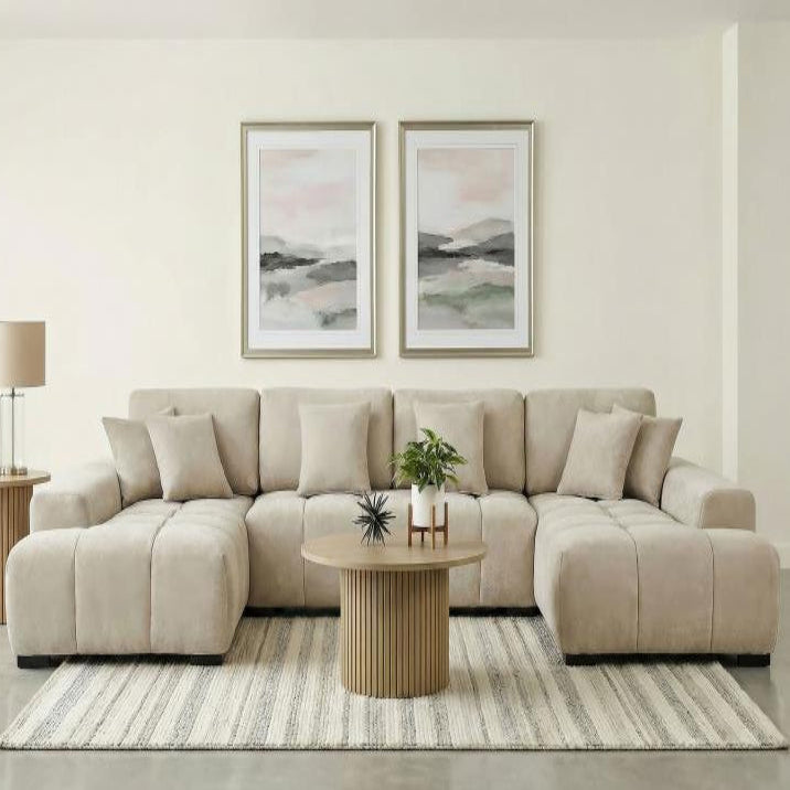 Cannella U-Shaped Double Chaise Upholstered Sectional Sofa Beige